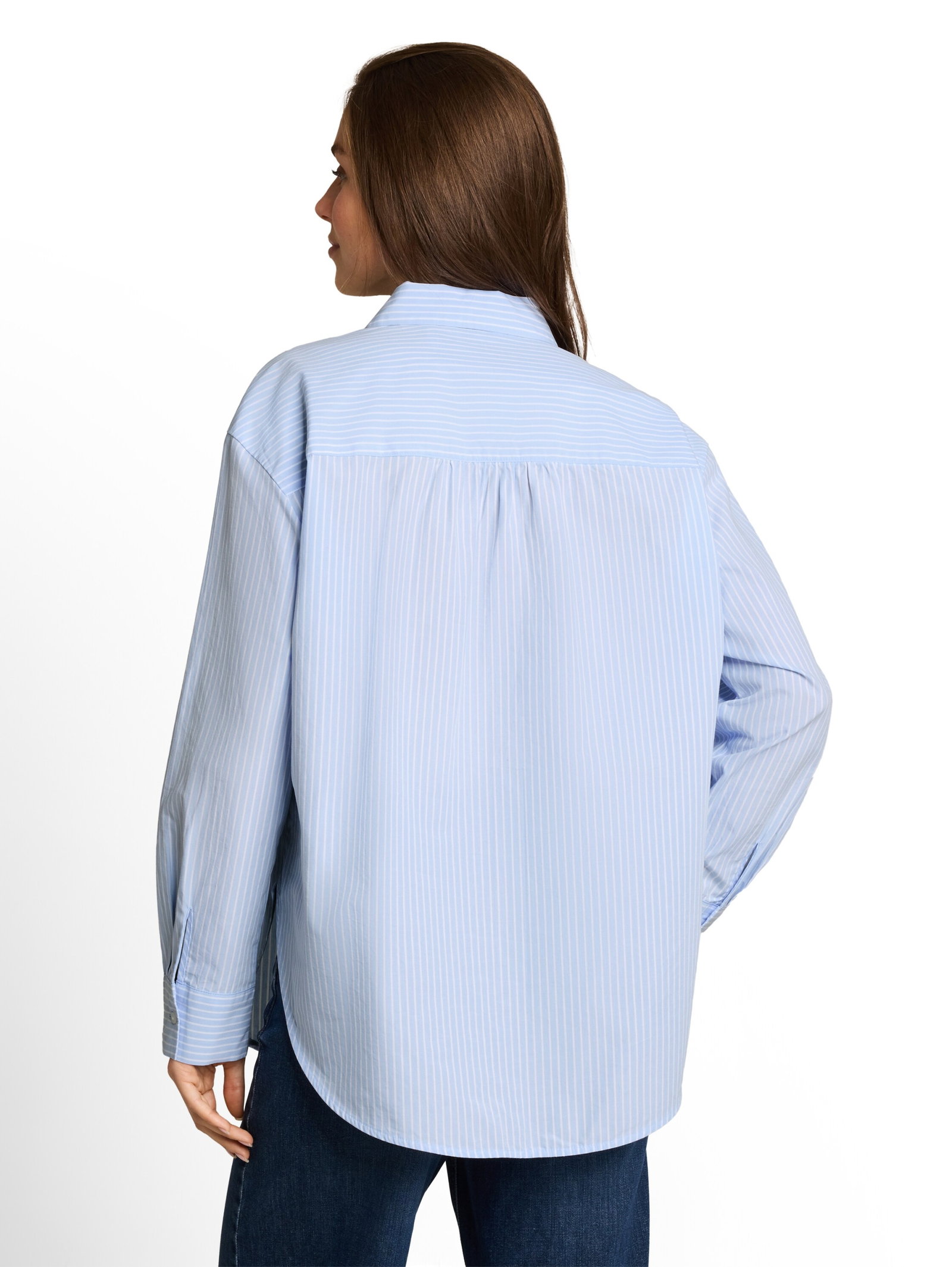 blouse poplin shirt, mid blue white stripe #4