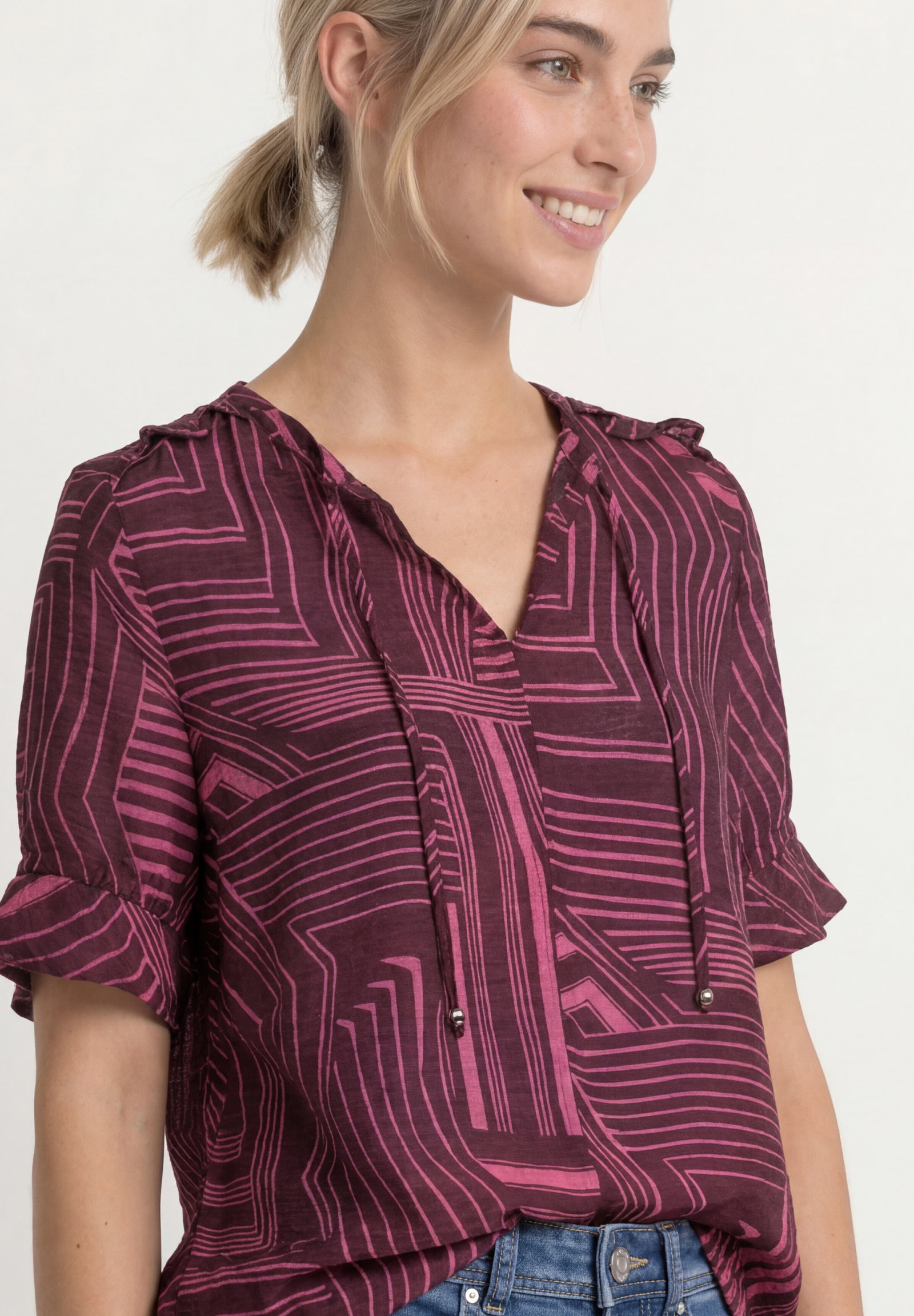 Tunic blouse w ruffle details, blush berry #6