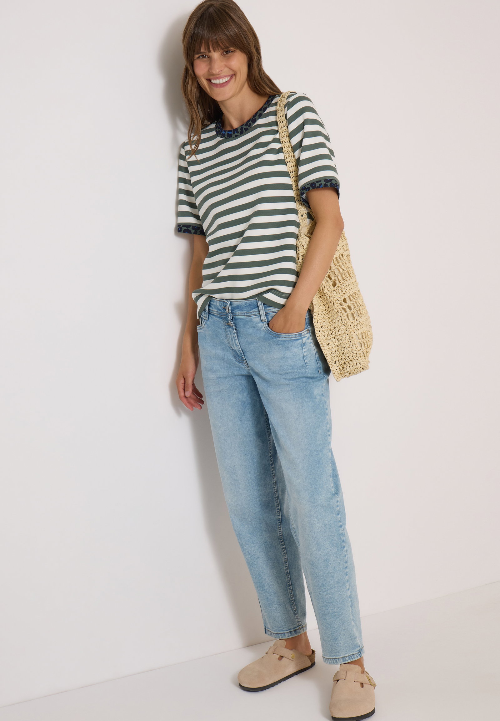 TOS Striped Soft Modal Shirt, dried olive green #5