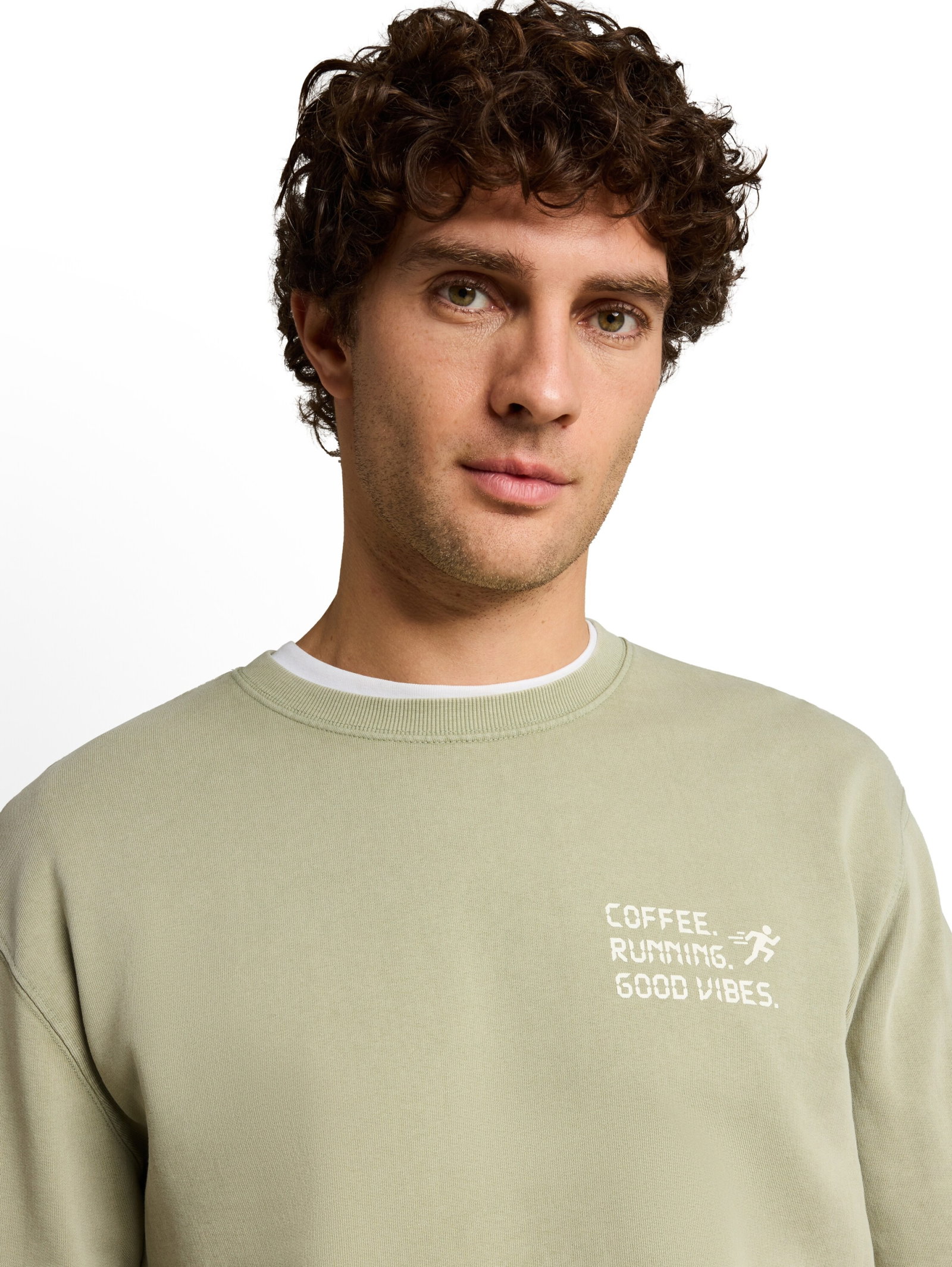 overdye print c-neck sweat, dark sage green #5
