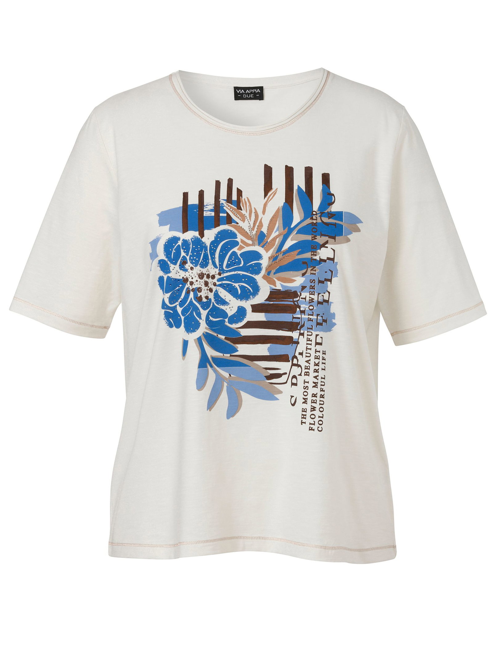 VIA APPIA DUE |  T-Shirt Rundhals 1/2 Arm Motiv | 46 | creme multicolor