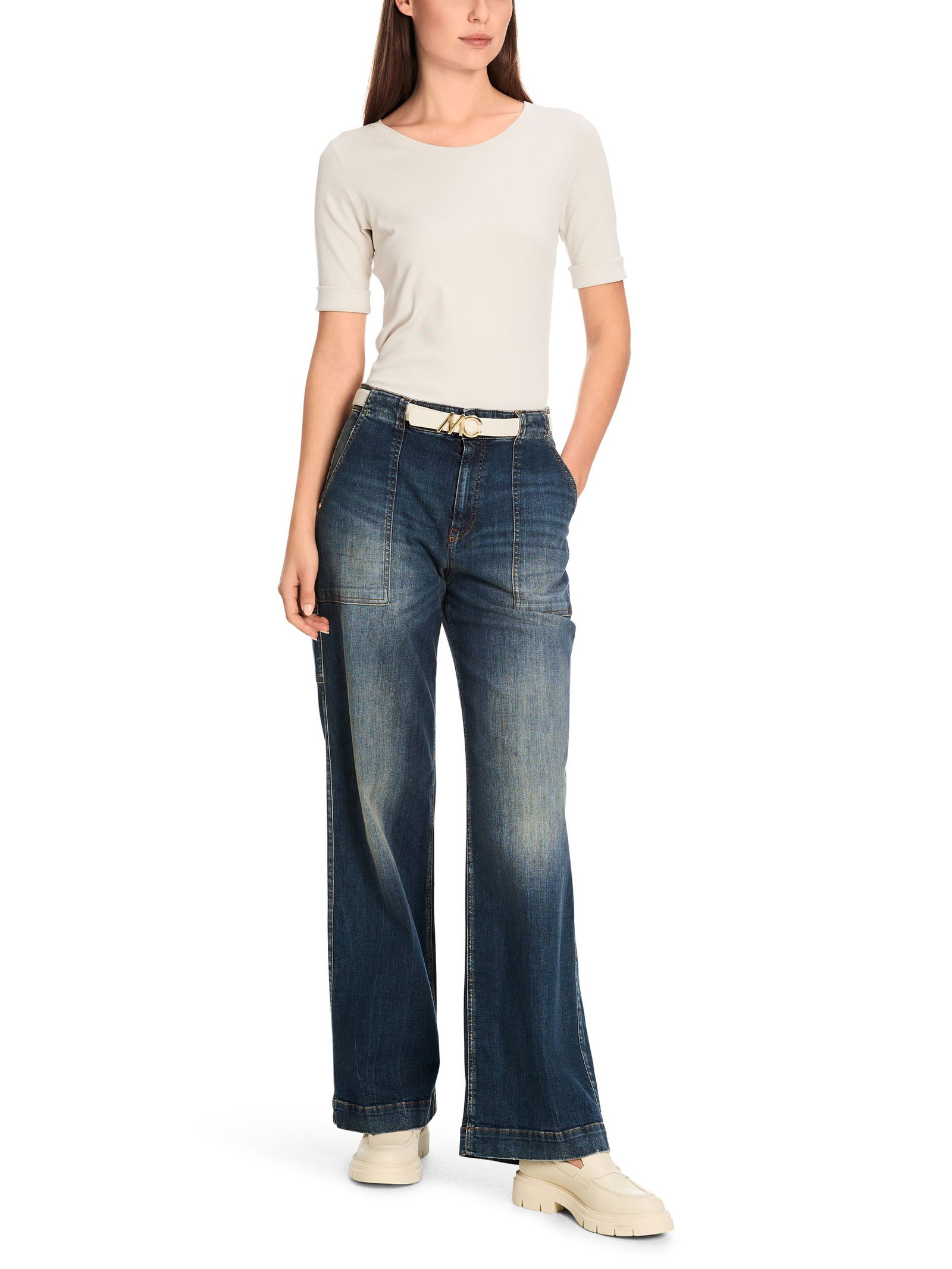 Marc Cain Additions |  Schmal geschnittenes T-Shirt mit 3/4-Arm | 36 | smoke