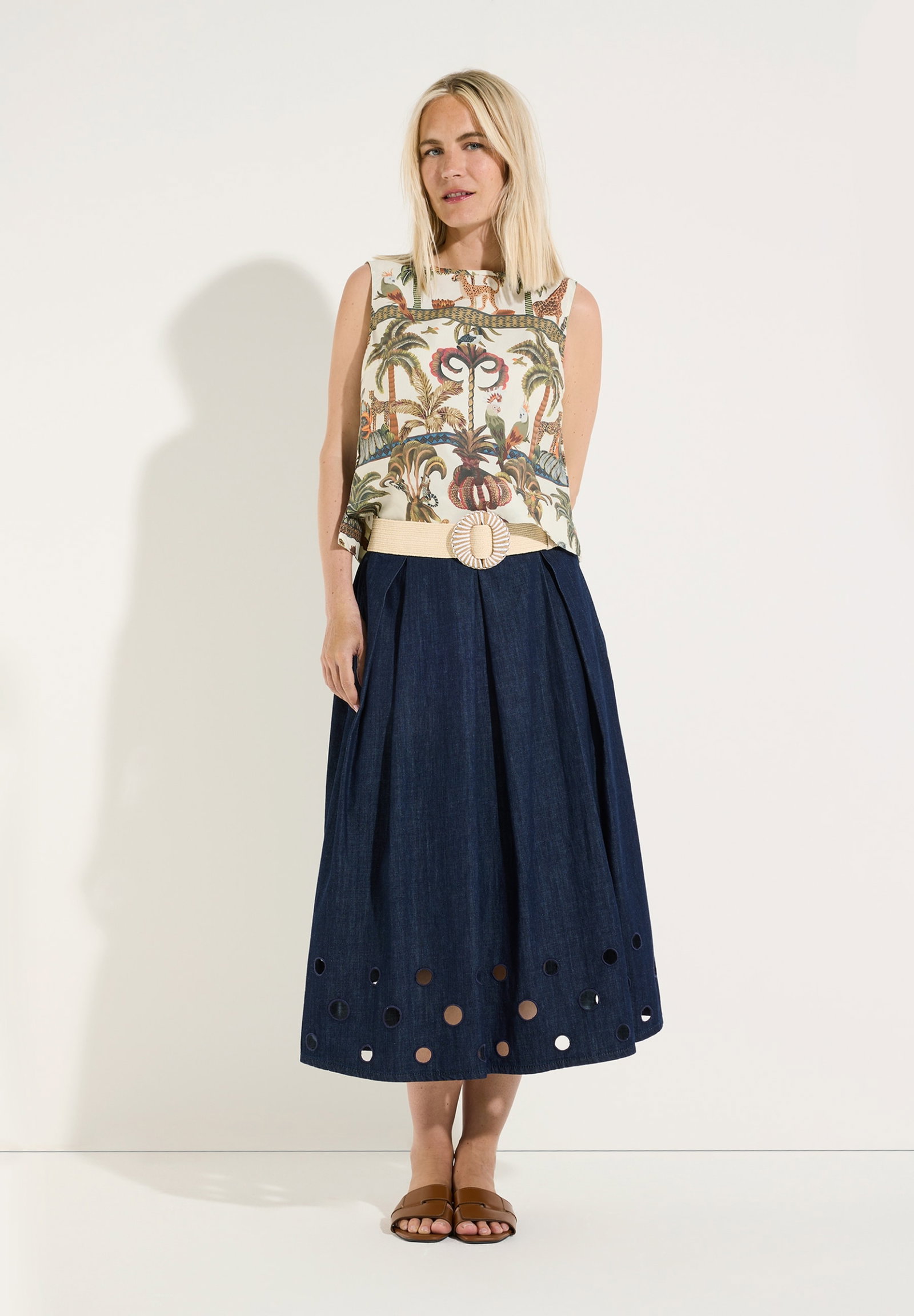 Embroidered Denim Skirt, dark blue denim #4