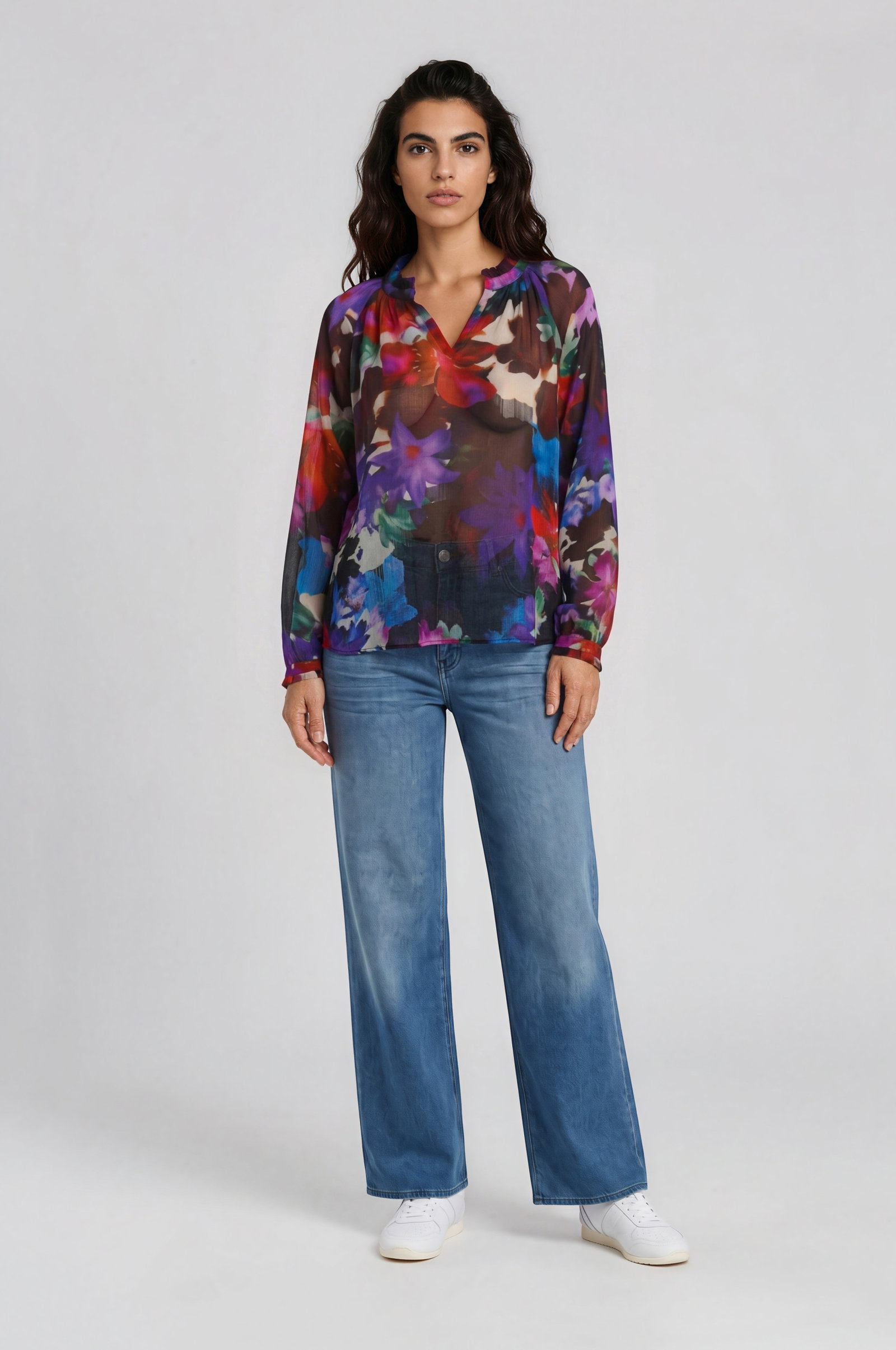 RAGLER SLEEVE BLOUSE WITH GATHERING, PURPLE PRINT #1