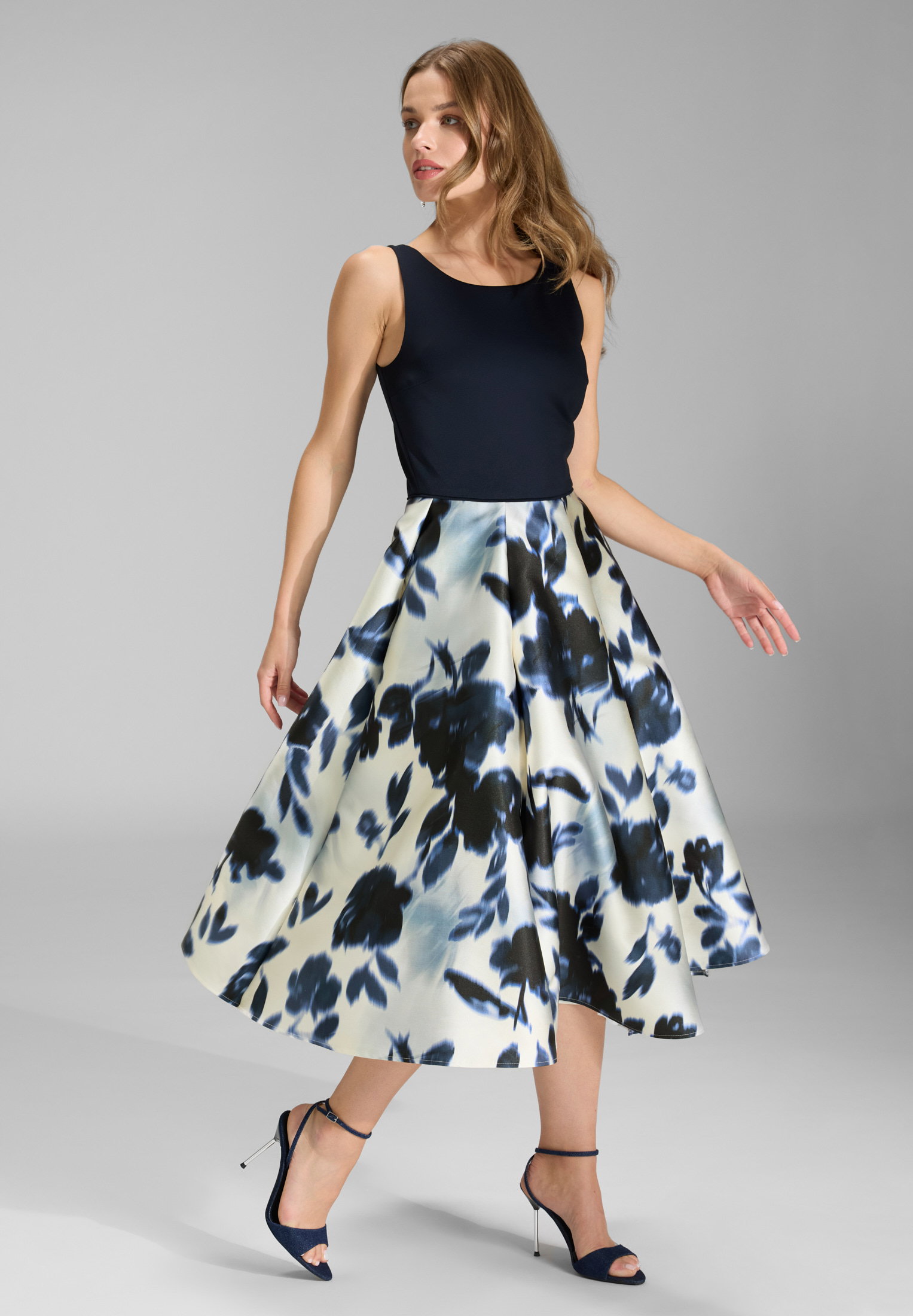 Cocktailkleid aus bedrucktem Twill, ivory / navy #6