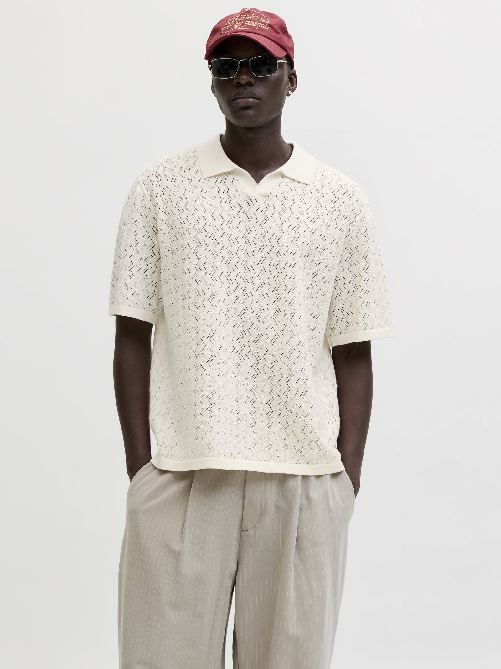 JORTYLER KNIT SS SPLIT NECK POLO SN, Sea Salt #2
