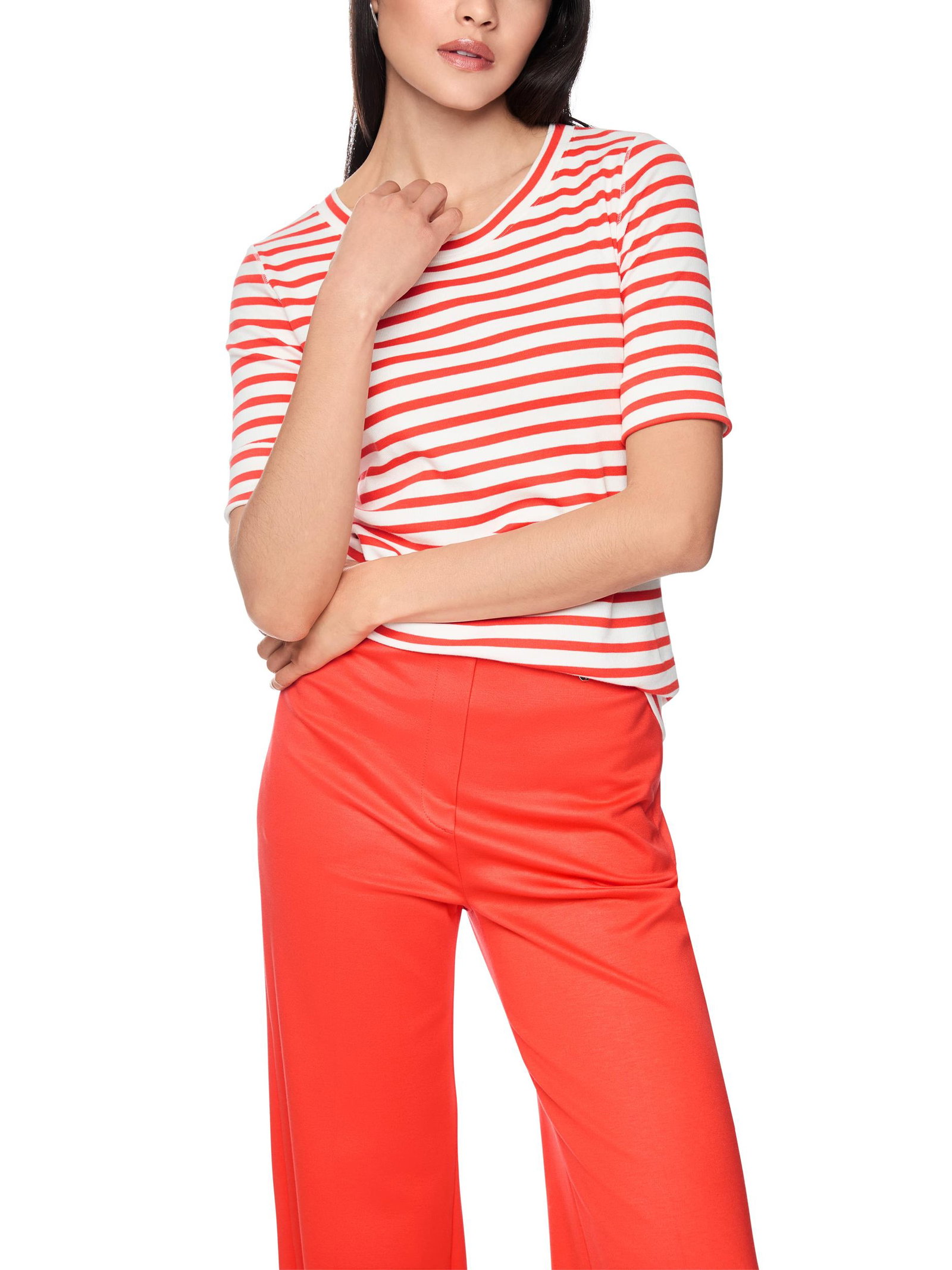 Marc Cain Additions |  Ringel-T-Shirt aus Baumwoll-Ripp | 36 | bright tomato