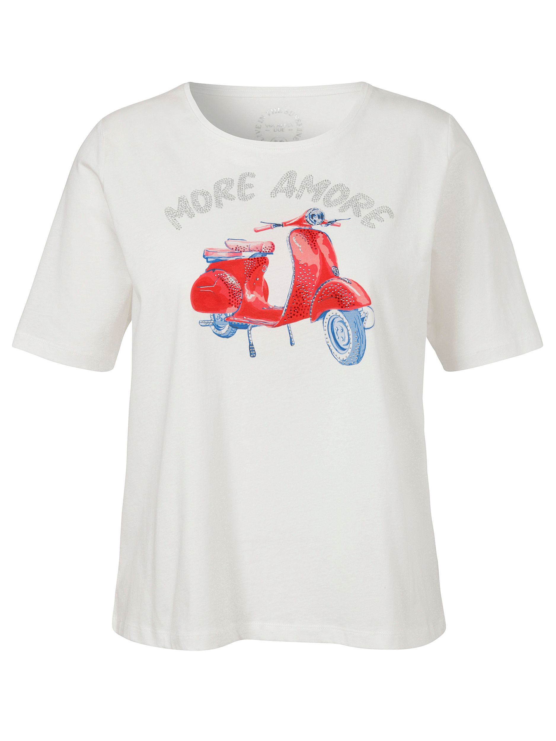 VIA APPIA DUE |  T-Shirt Rundhals 1/2 Arm Motiv Strass | 48 | ecru multicolor
