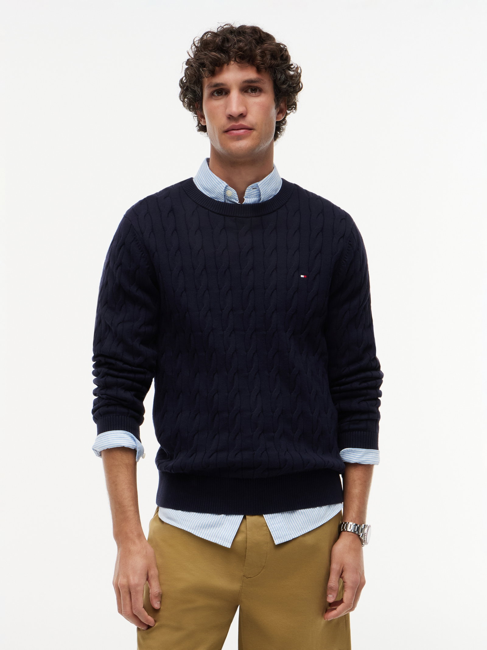 CLASSIC COTTON CABLE CREW NECK, BLUE #2