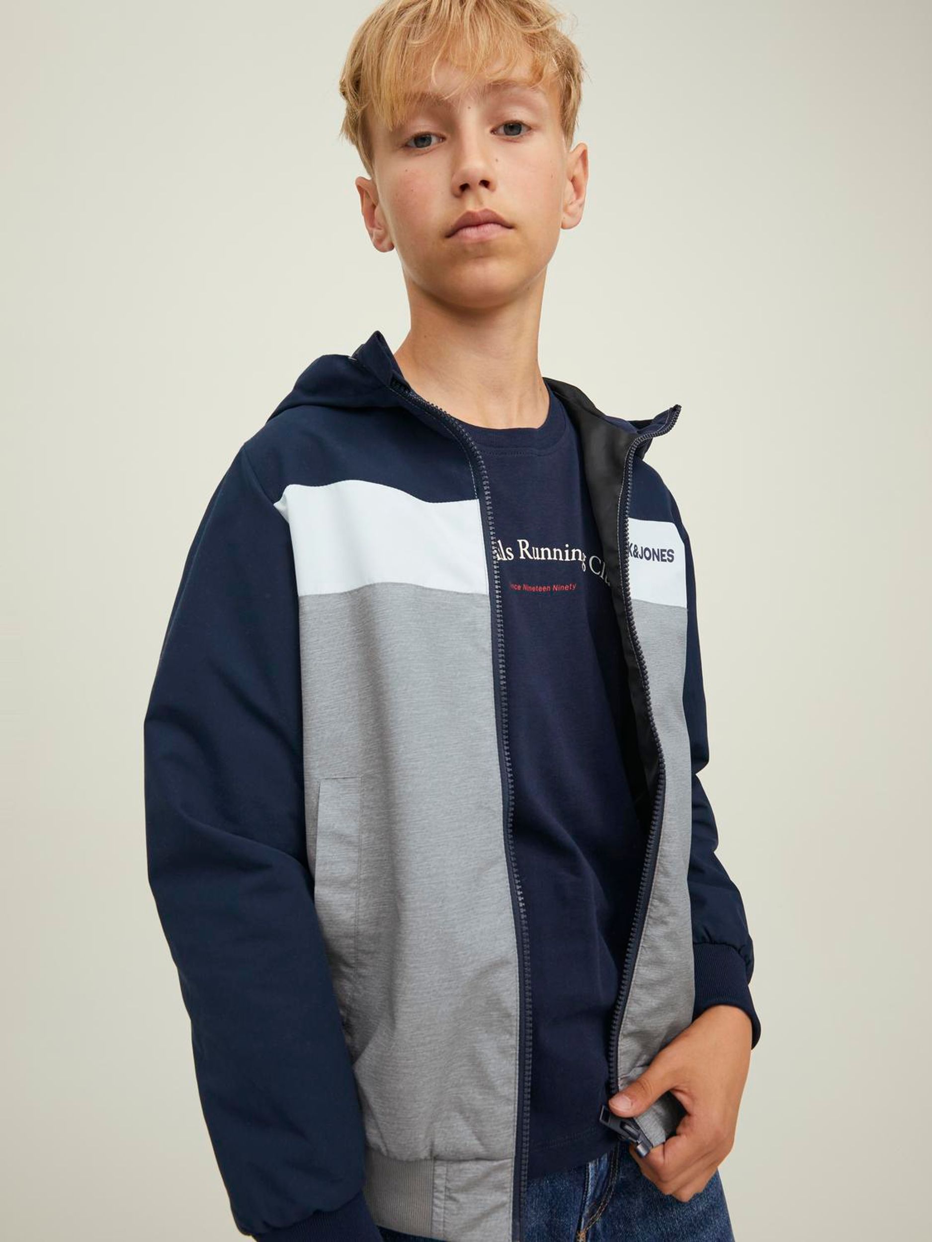 Jack&Jones |  JJERUSH BLOCKING HOOD BOMBER NOOS JNR | 164 | navy blazer