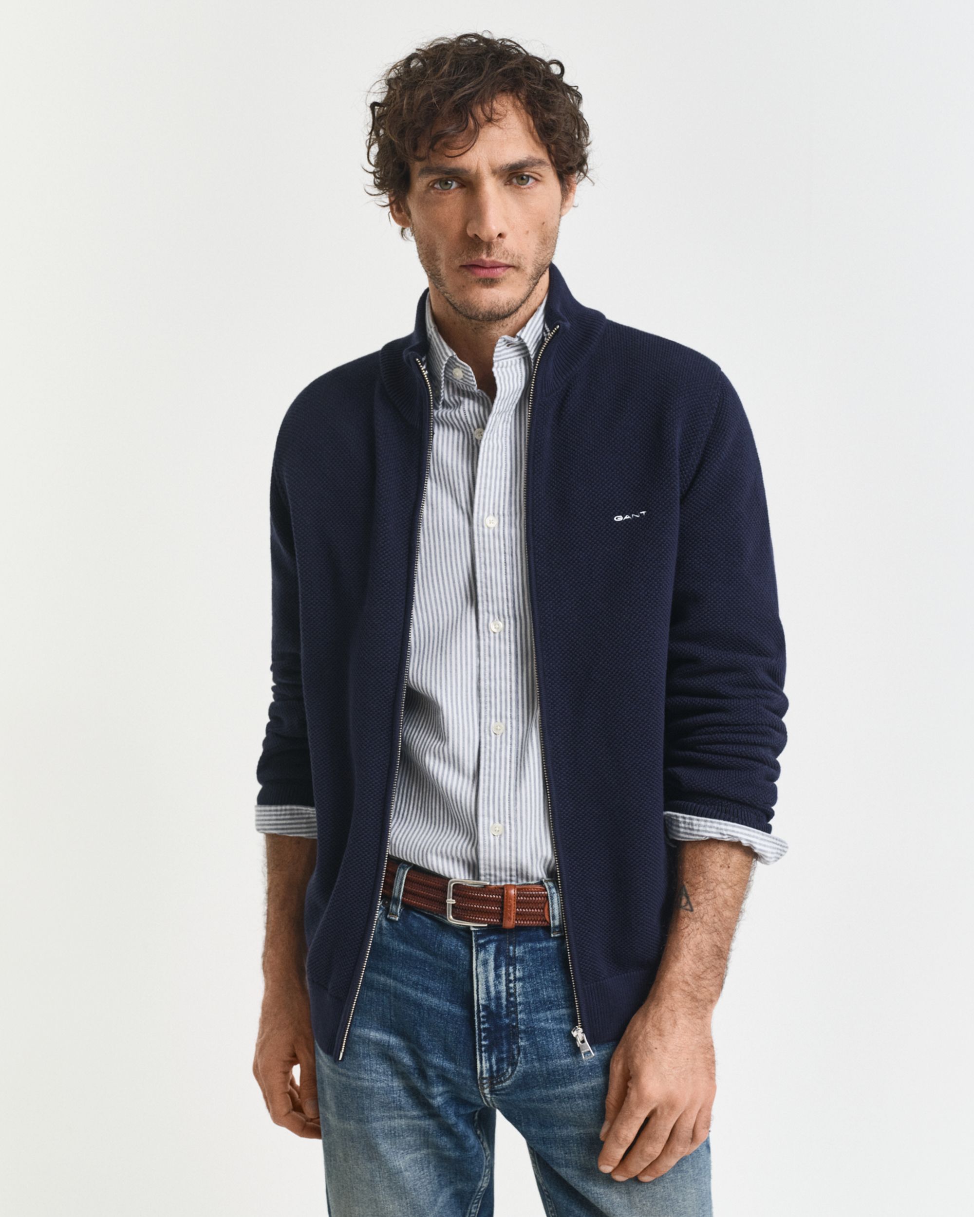 Gant |  Gant Strickjacke aus Baumwoll-Piqué | L | evening blue