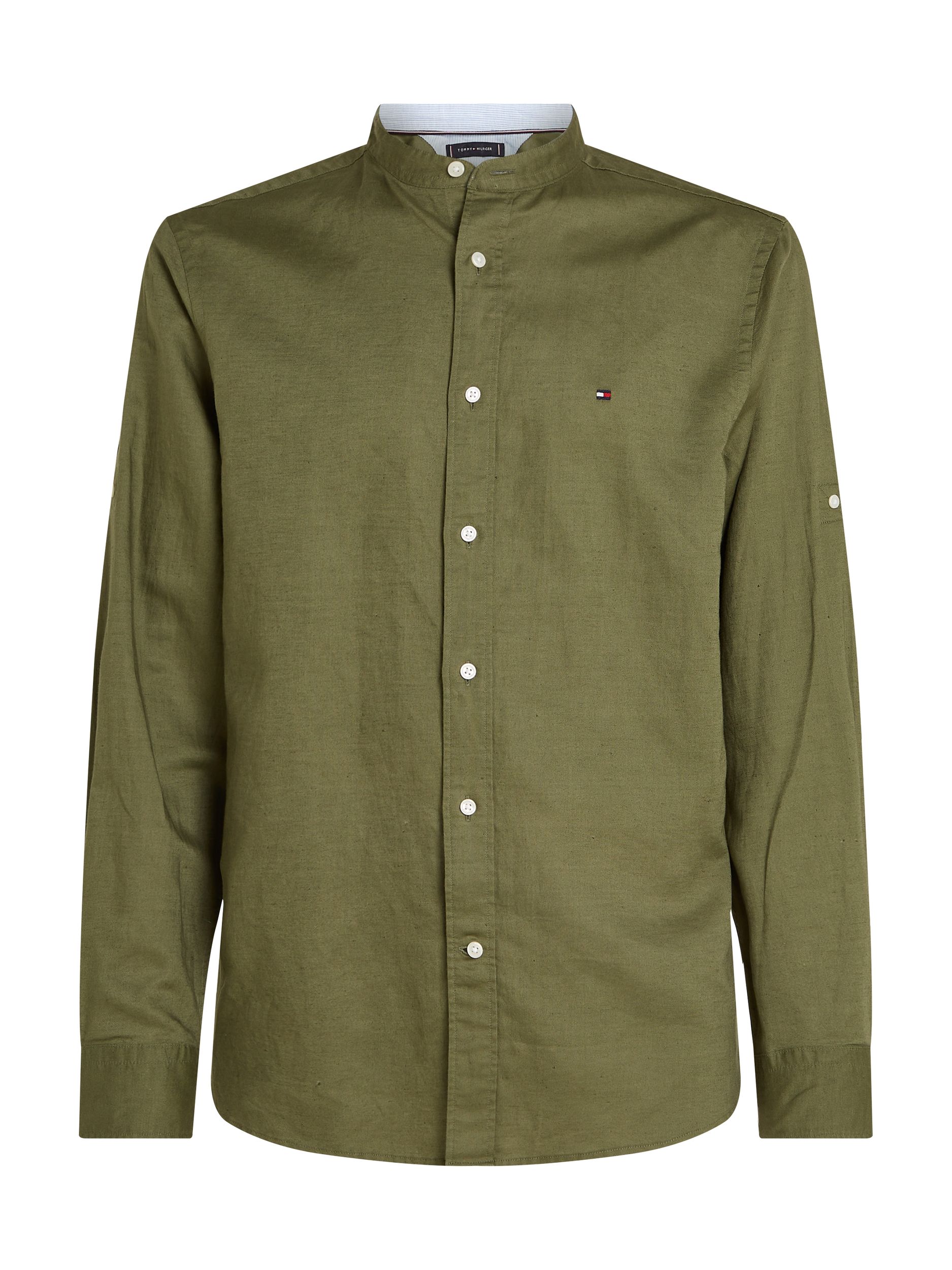  |  LINEN BLEND MAO COLLAR SHIRT | XL | sandalwood