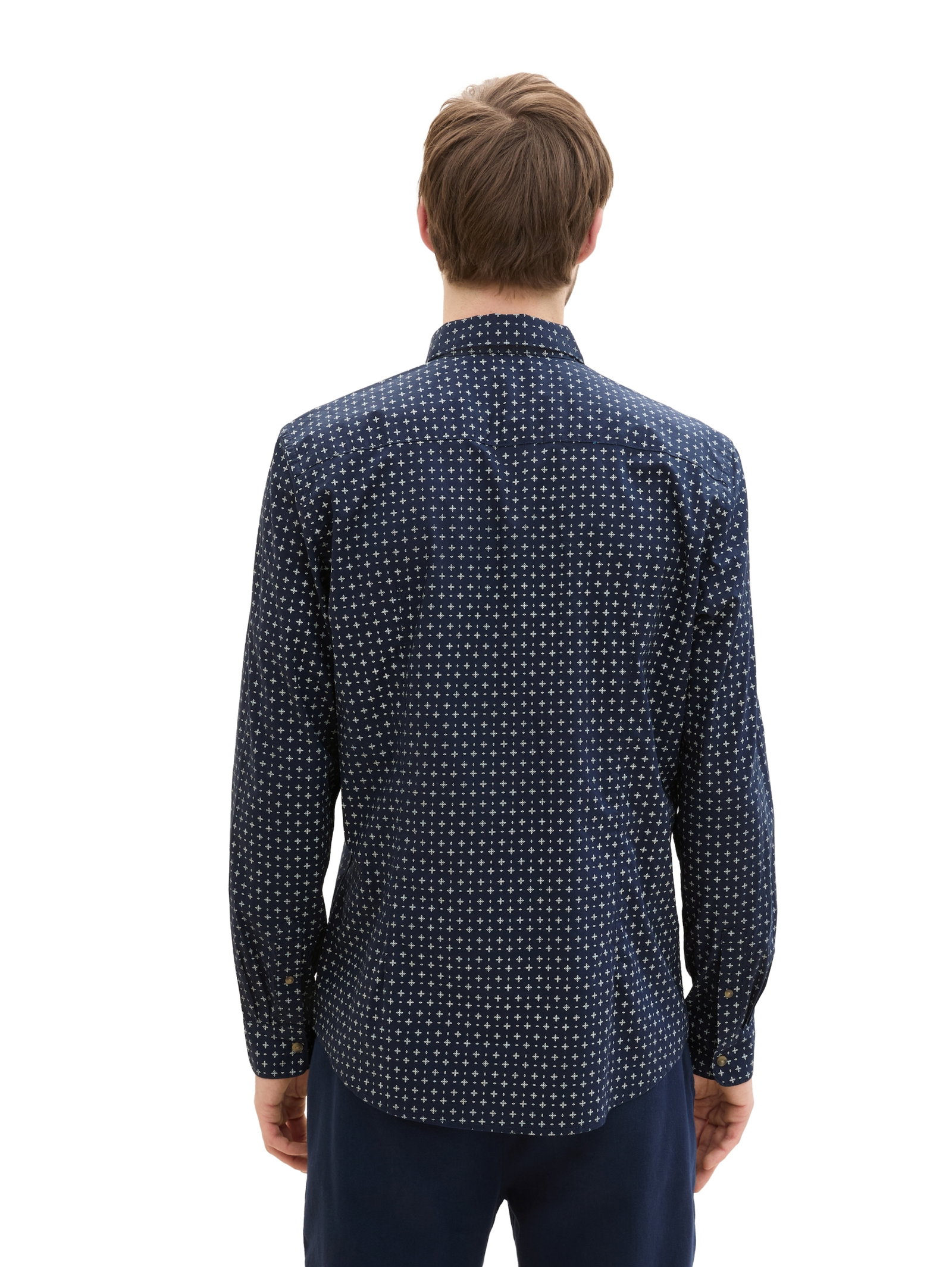 fitted printed poplin shirt, navy white minimal design #4
