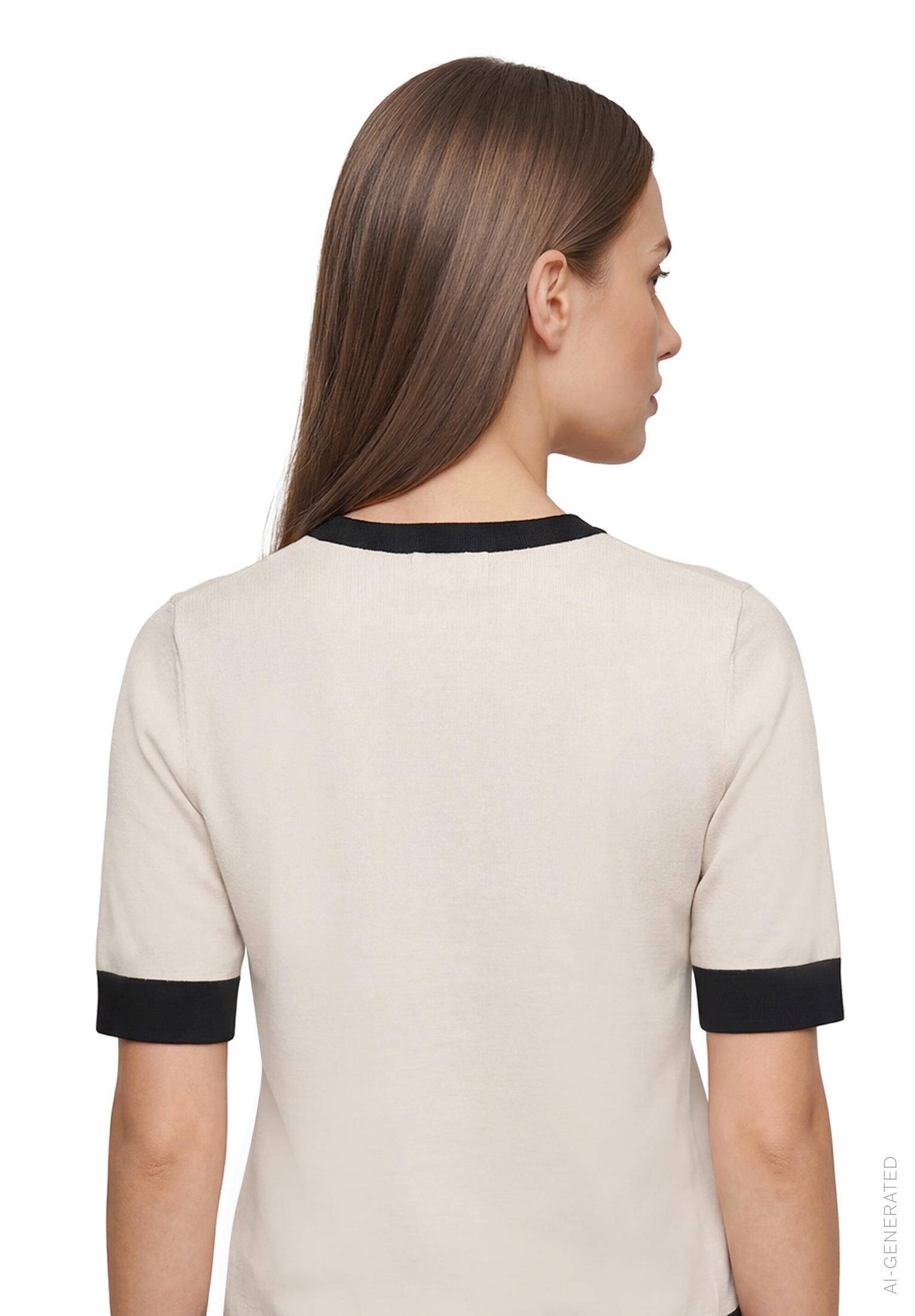 Strickpullover Kurz 1/2 Arm, Patch Beige/Black #7