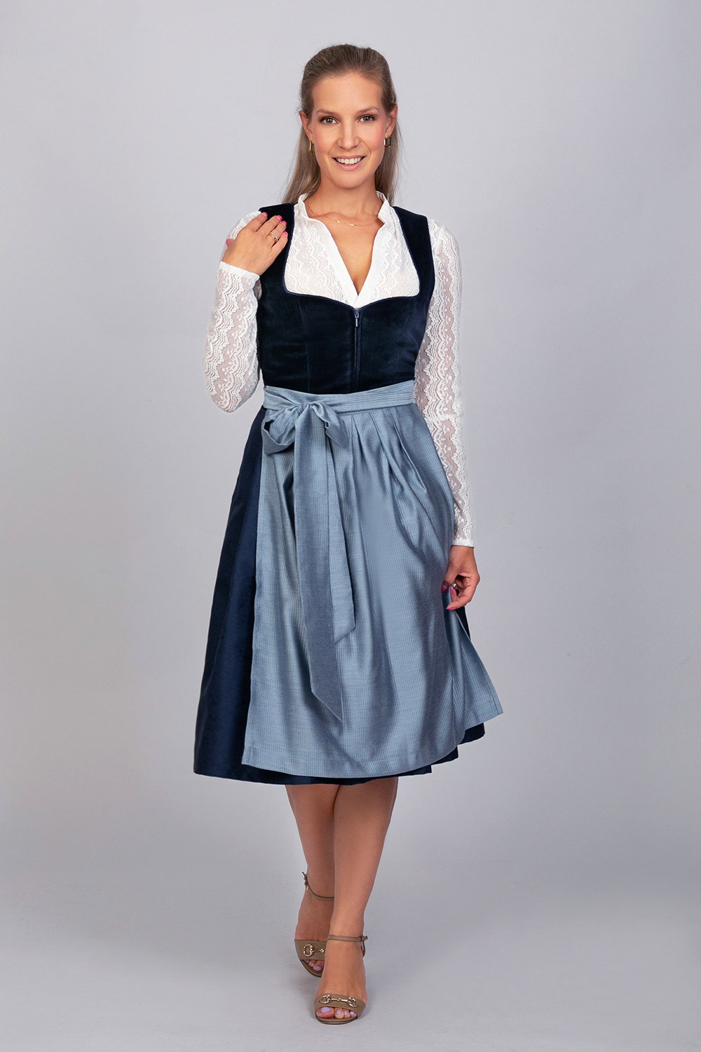 Edelnice Dirndl Mididirndl Luna aus nachtblauen Samt #1