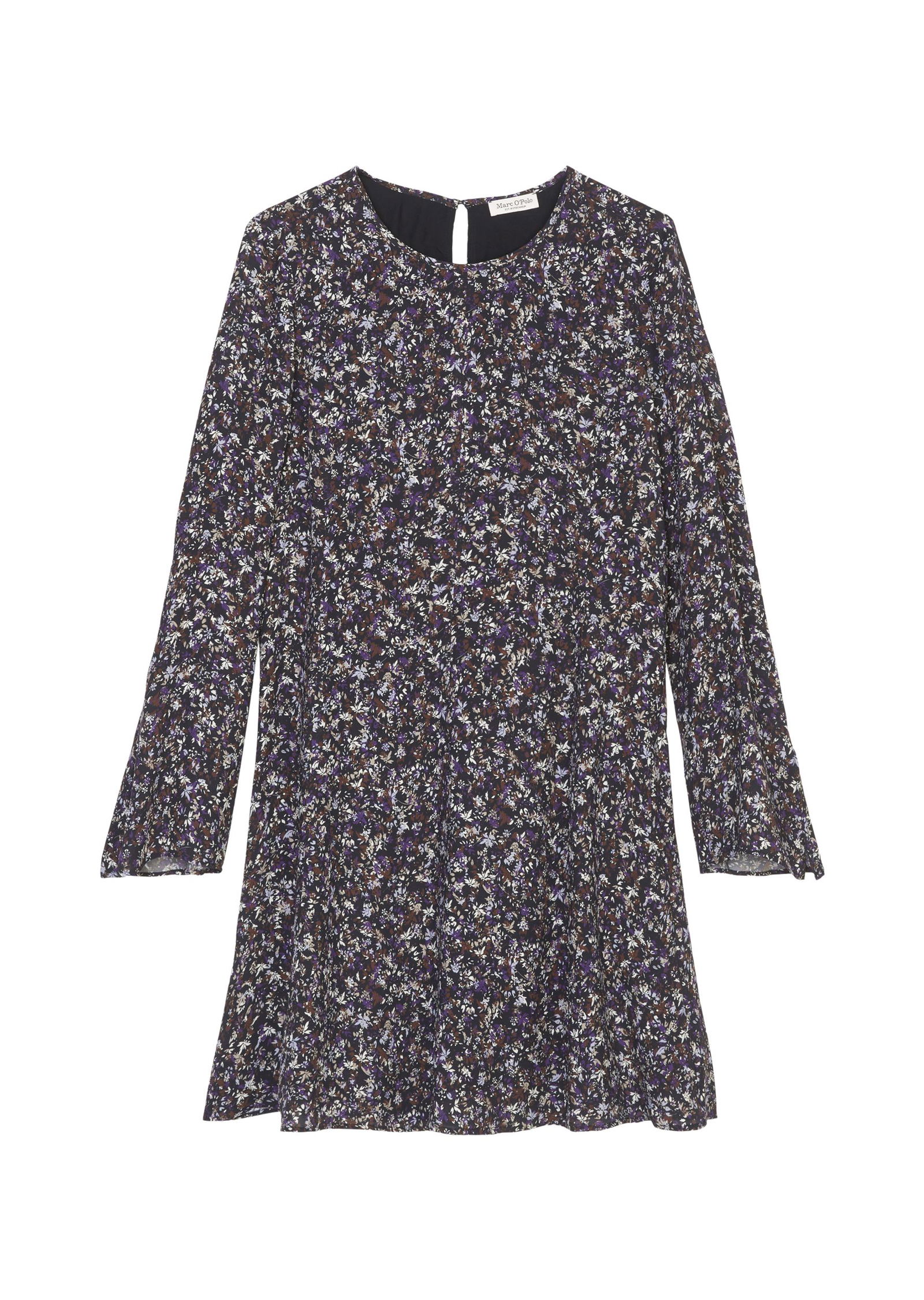 Knielanges Damen Kleid mit Allover-Print und langen Ärmeln