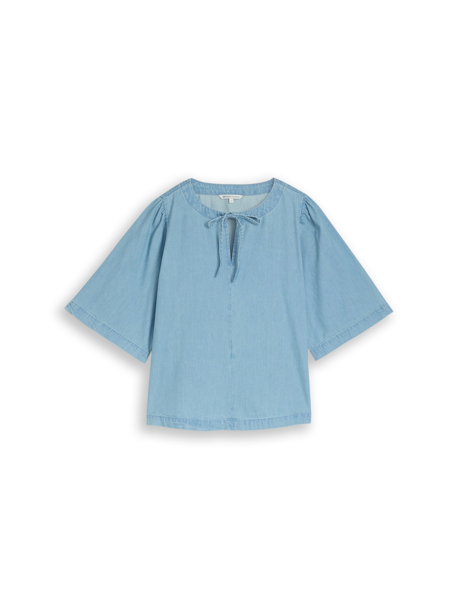 denim blouse with bow, Clean Light Stone Blue Denim #1