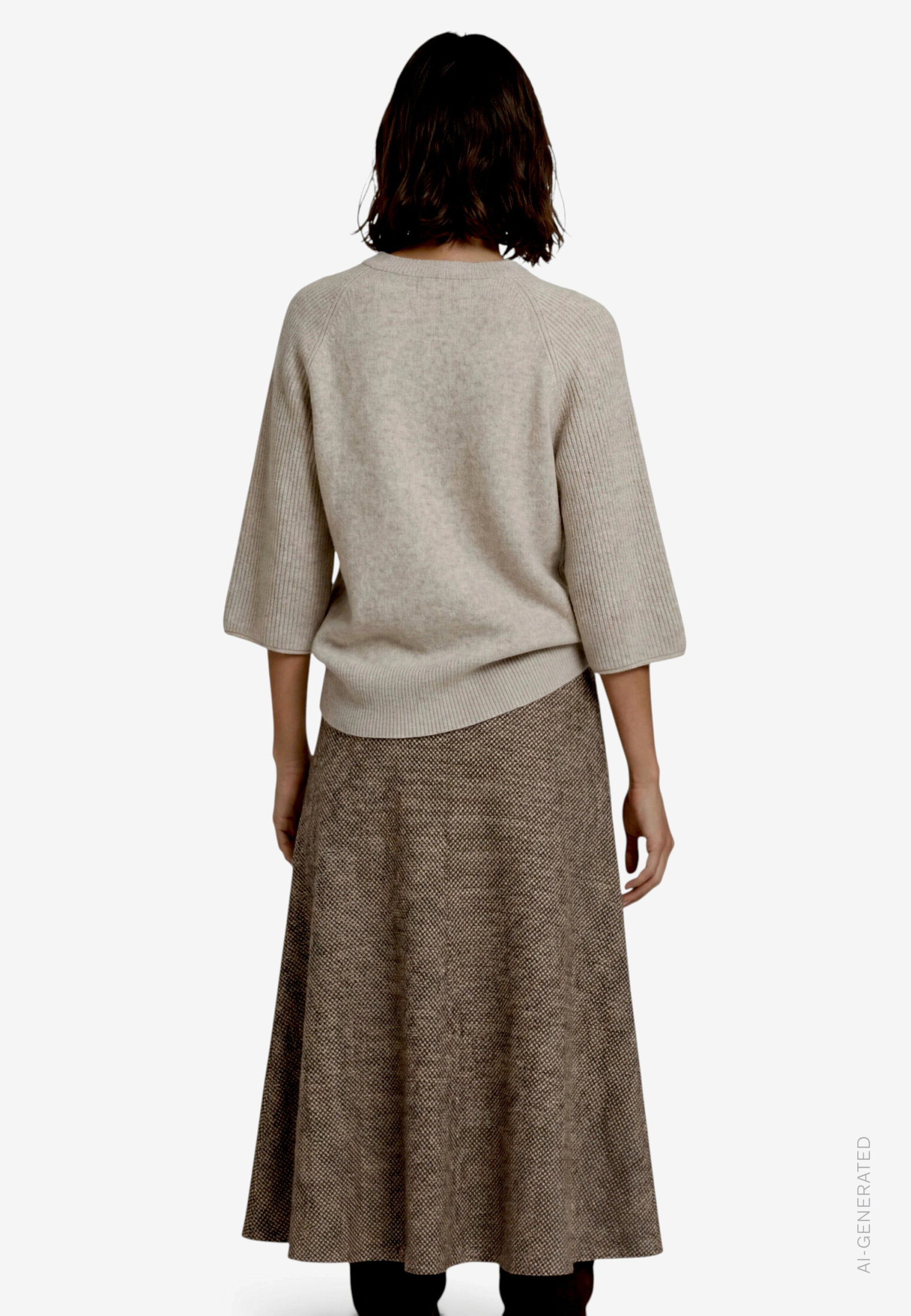 Strickpullover Kurz 3/4 Arm, Light Beige Melange #3