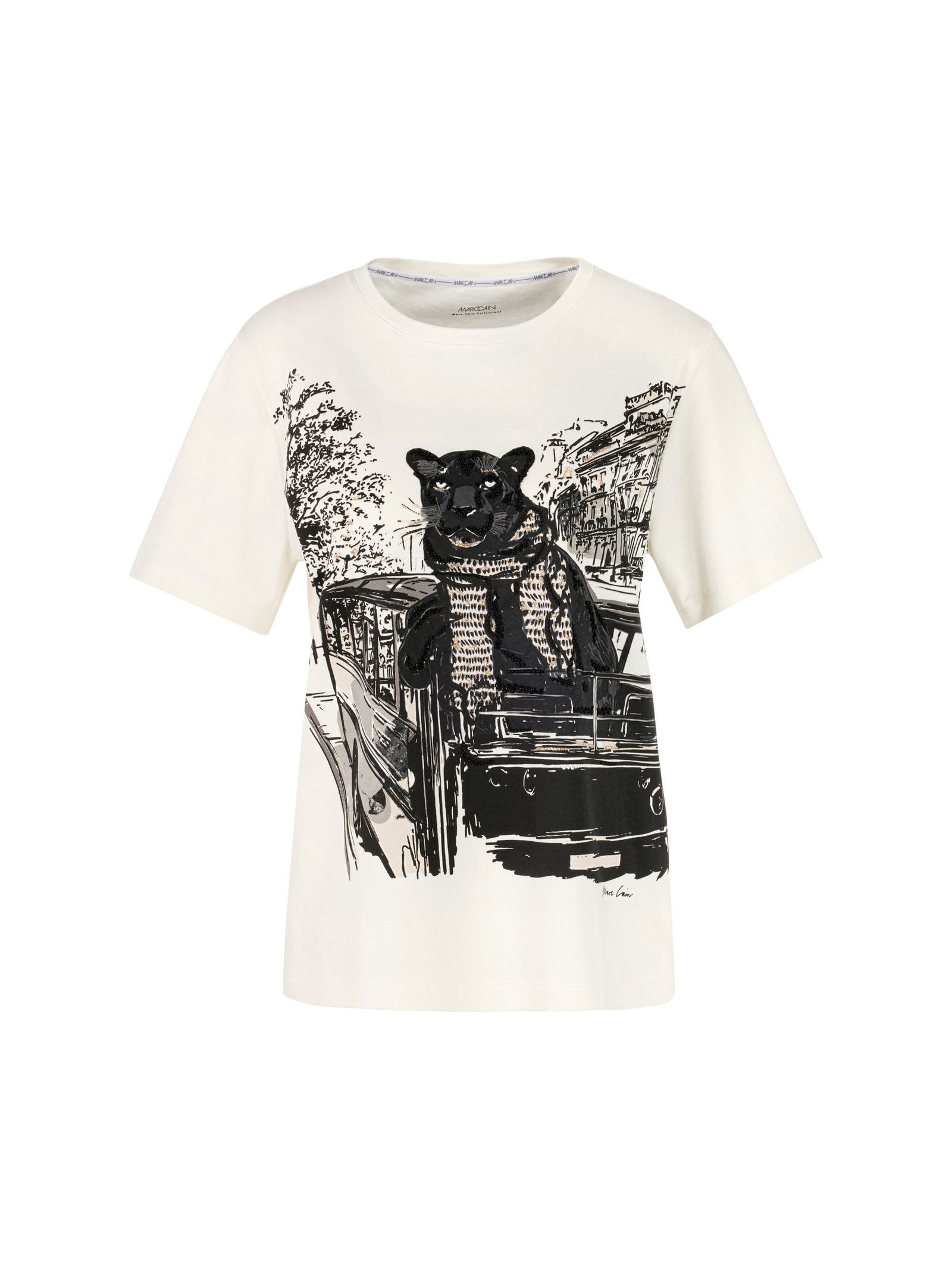 3c3199cd102ae822d2745f335609f6fe Marc Cain Collections | T-Shirt mit Panther-Print | 38 | off-white