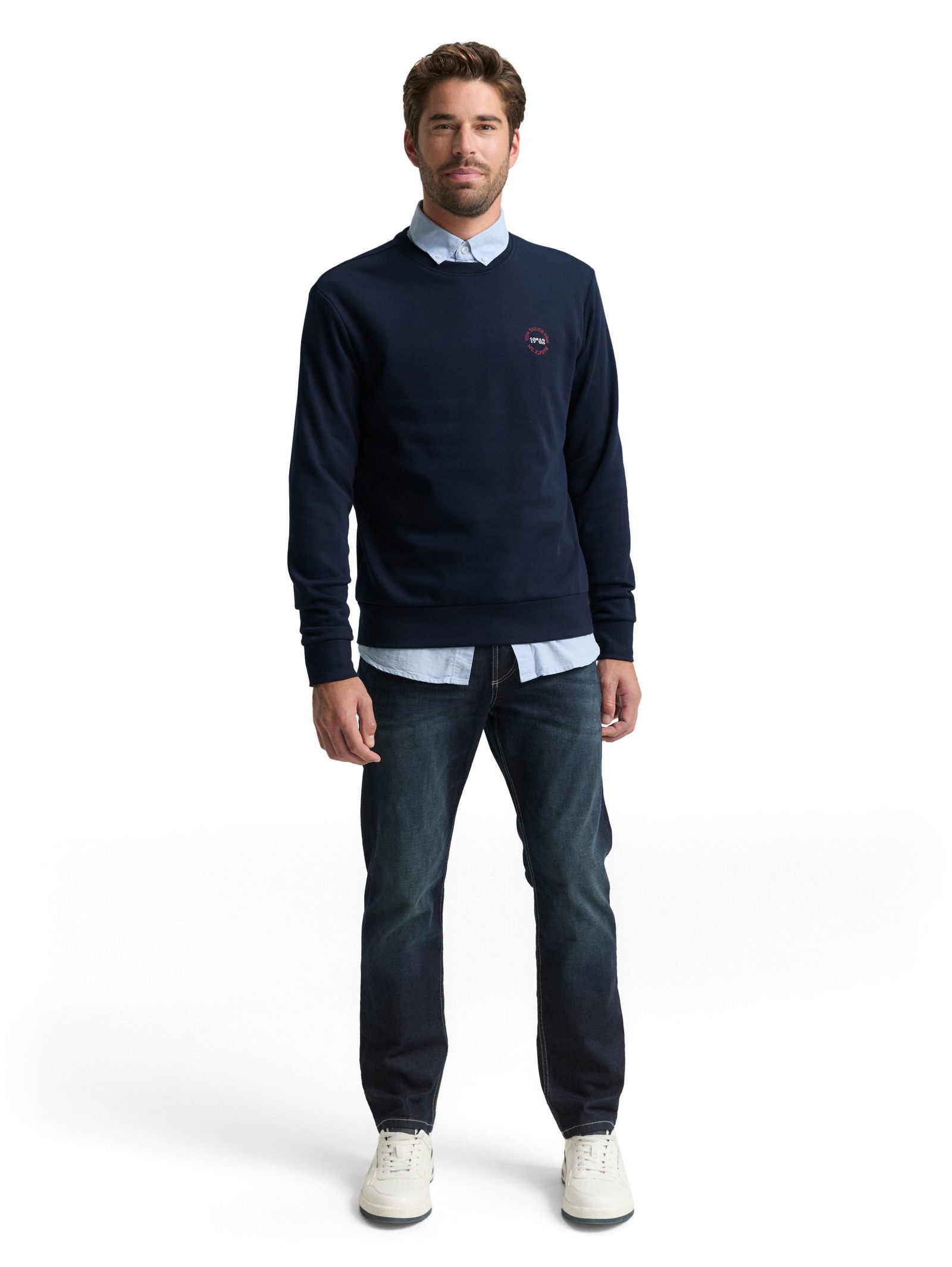  | printed crew neck sweater, sky captain blue | M | sky captain blue