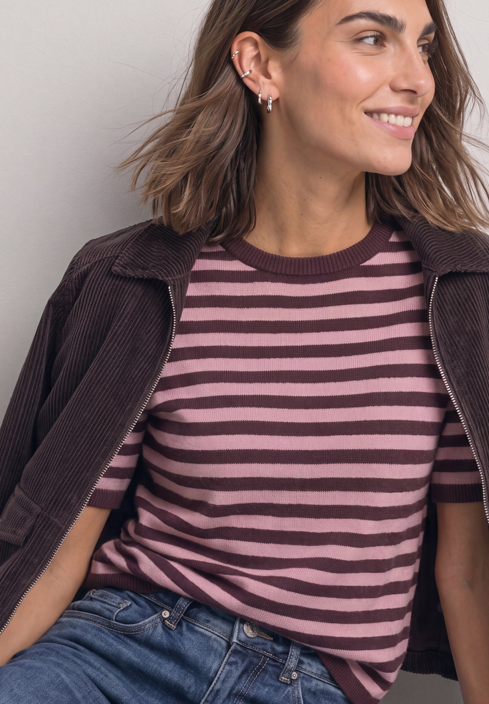 LTD QR_cosy sweater with strip, rustic rouge mel. #6