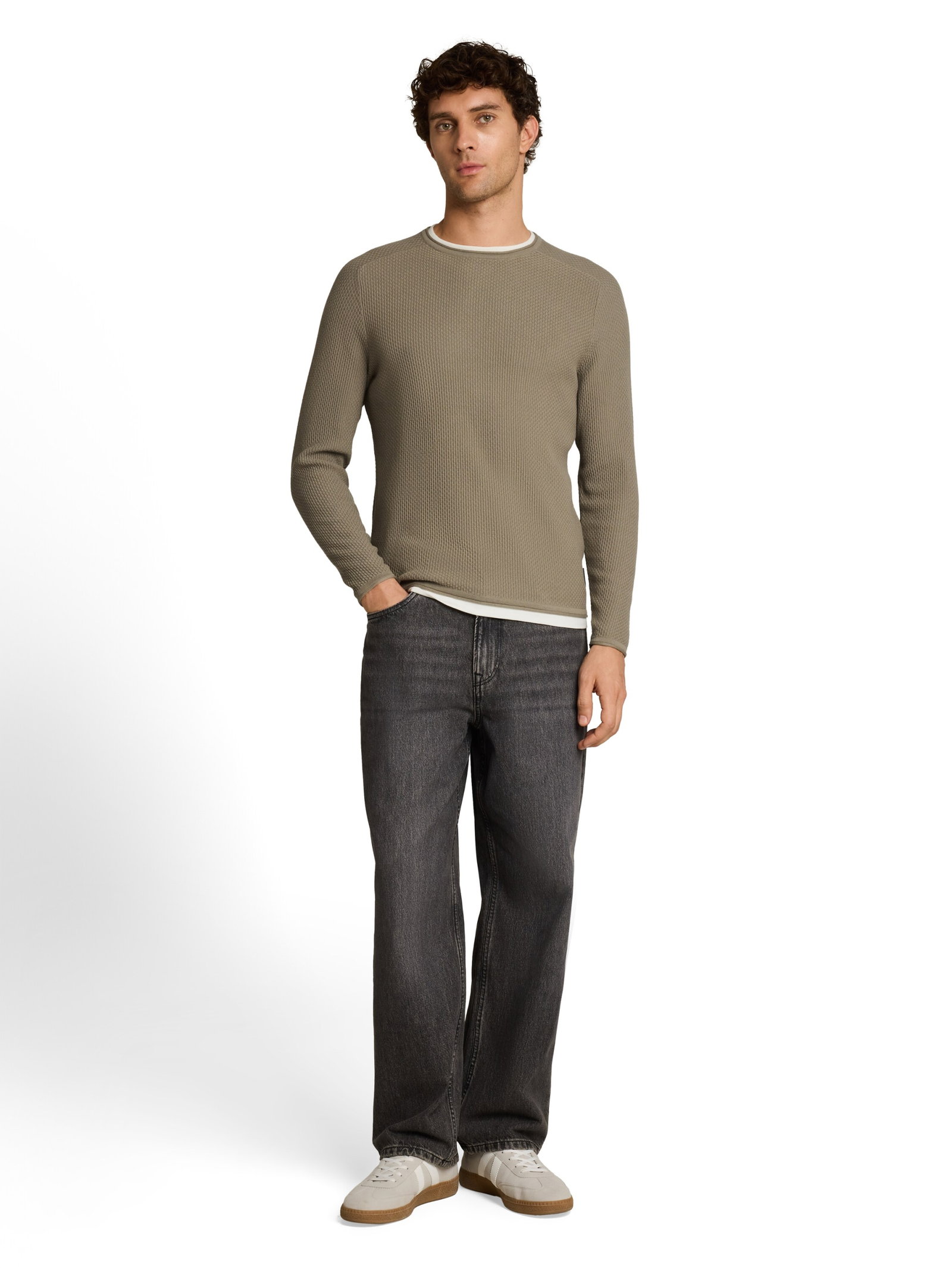 structured double layer knit, dark sage green #3