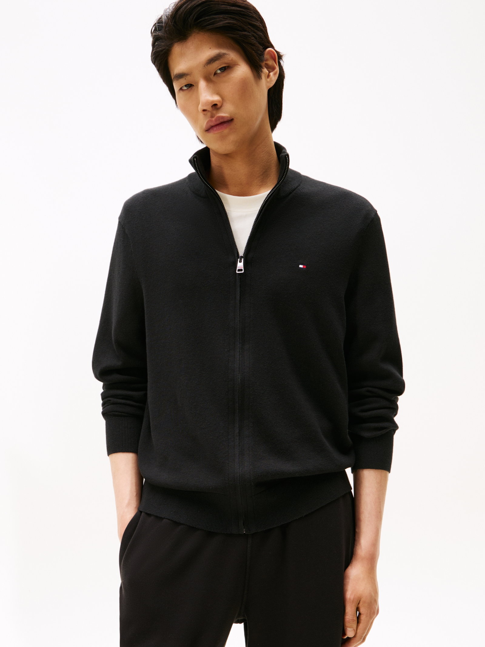PIMA ORG CTN CASHMERE ZIP THRU, BLACK #2