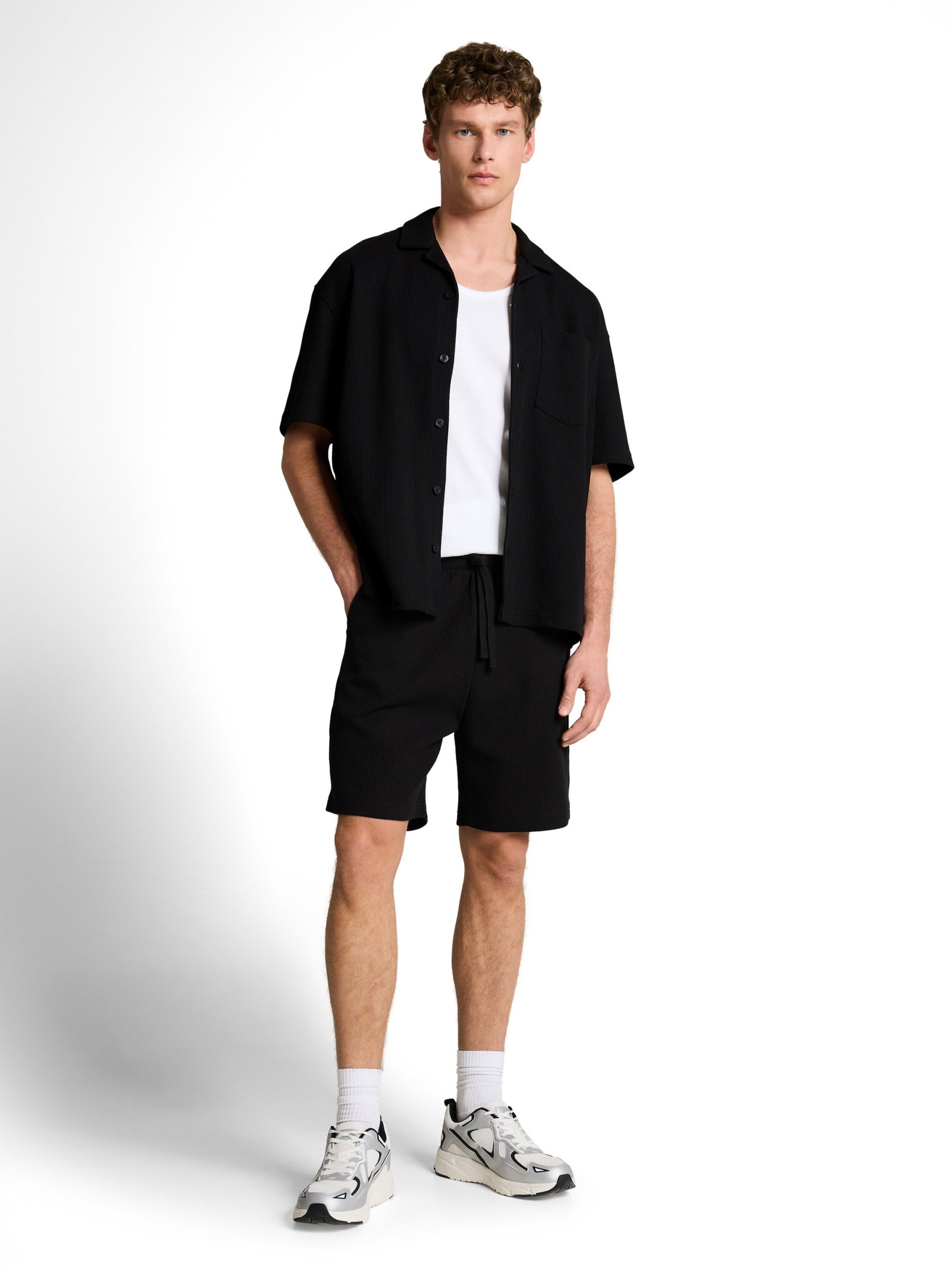 relaxed structured sweat short, Black #5