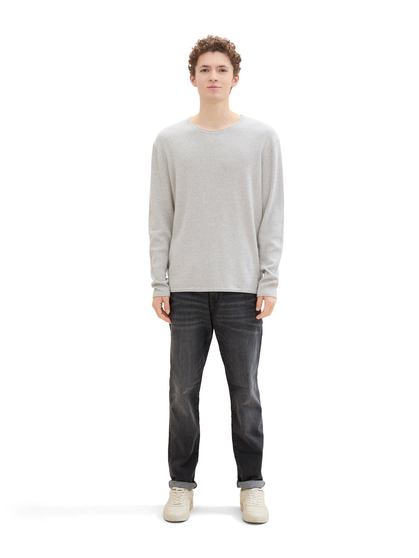 structured roll edge knit, Light Stone Grey Melange #9