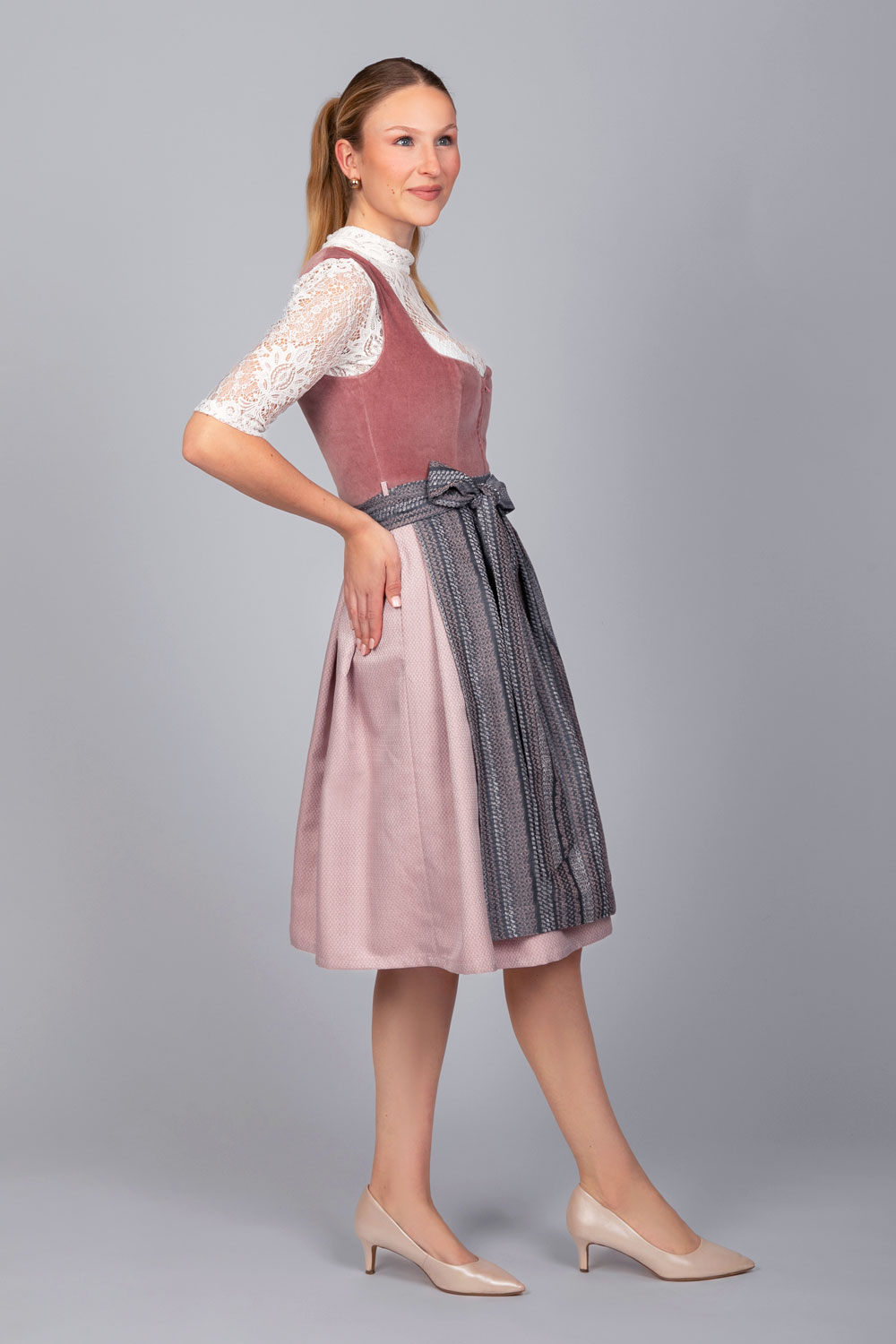 Edelnice Midi Dirndl Marie Samt Altrosa #5