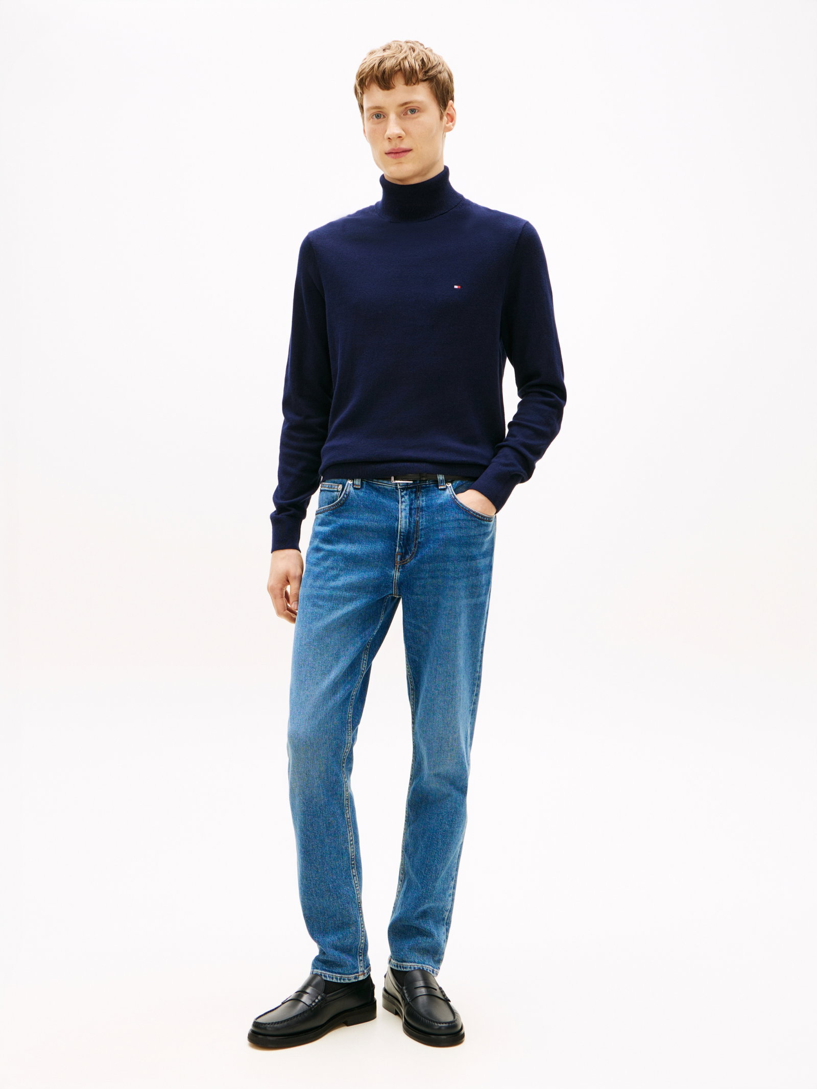 PIMA ORG CTN CASHMERE ROLL NECK, BLUE #11