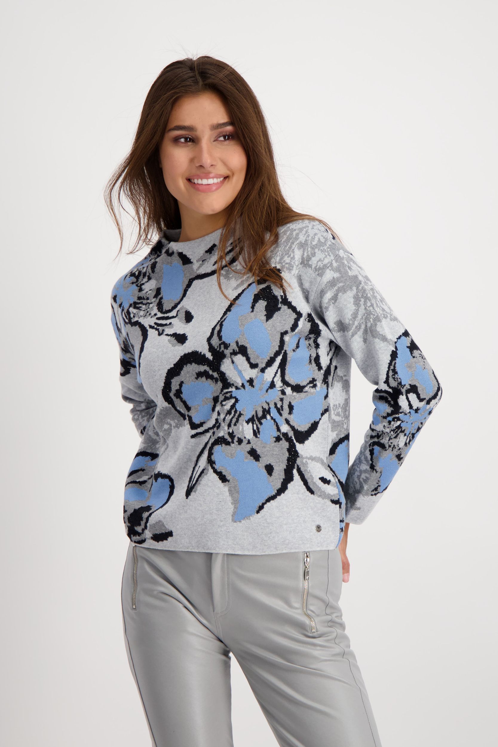 Monari |  Monari Pullover  | 44 | cloud melange gemustert