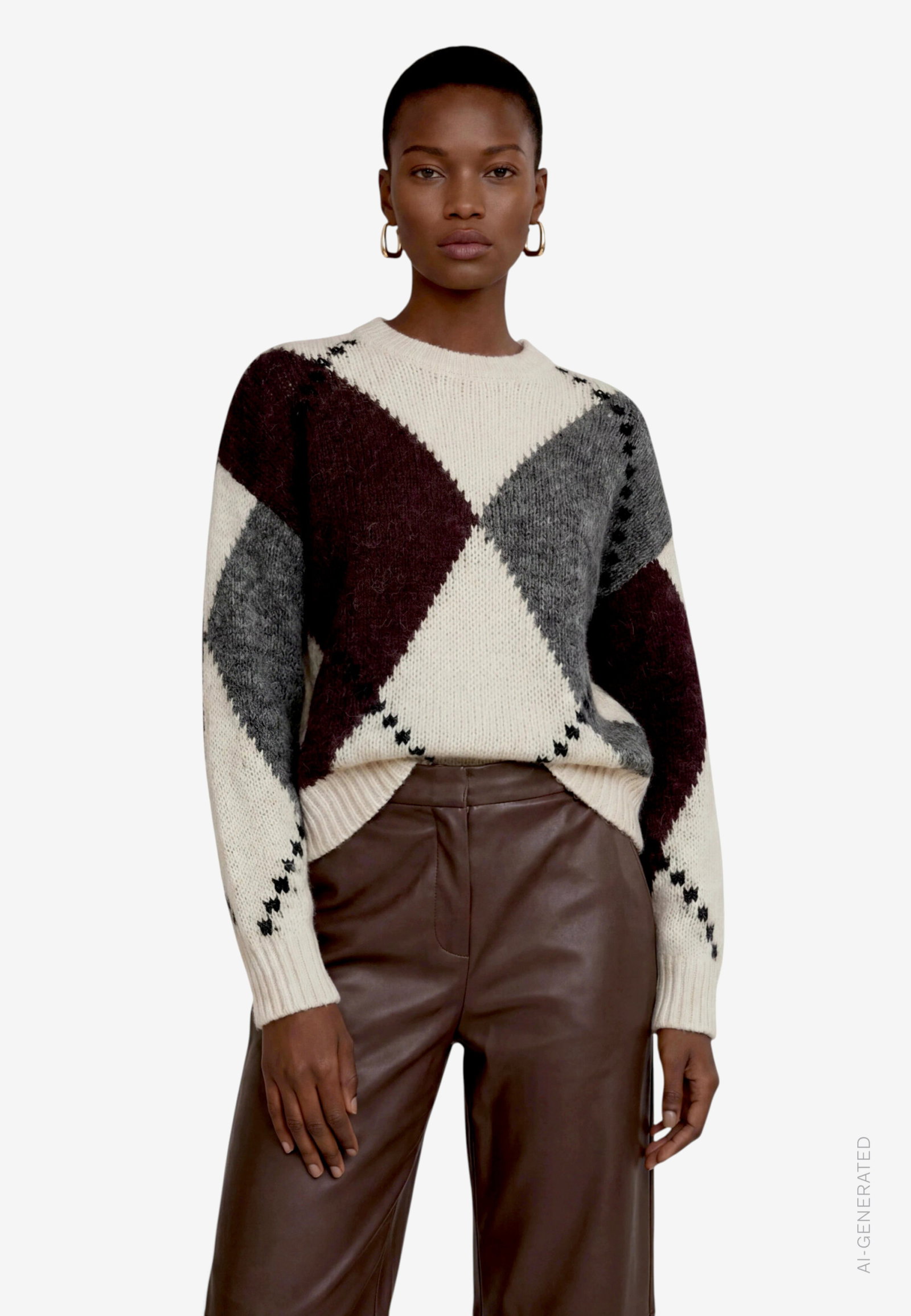 Strickpullover Kurz 1/1 Arm, Patch Cream/Brown #2
