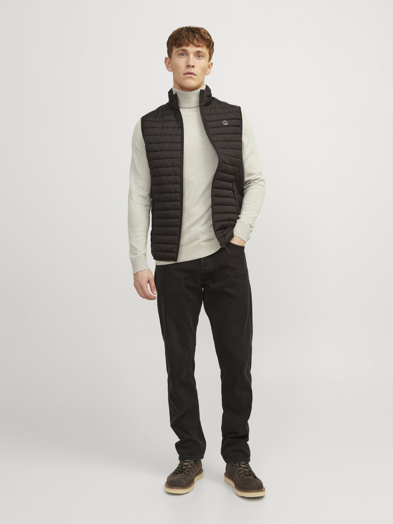 JJEEMIL KNIT ROLL NECK NOOS, Oatmeal/Melange #3