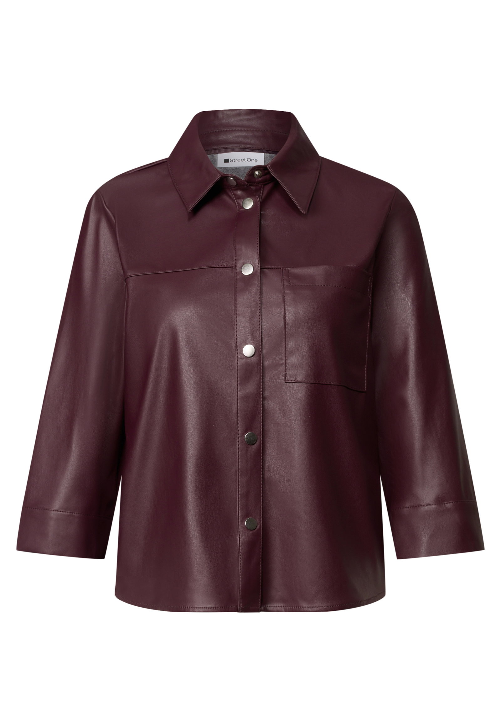 PU shirtcollar blouse w pocket, rustic rouge #1