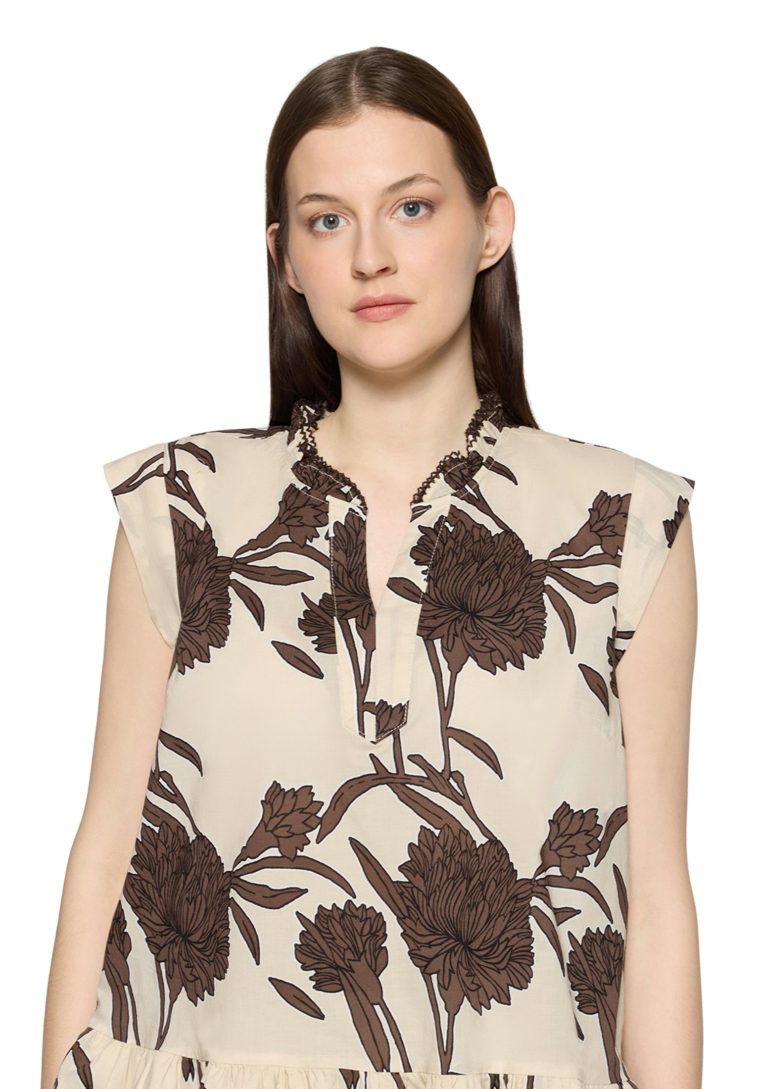 Bluse Kurz 1/2 Arm, Beige/Brown #6