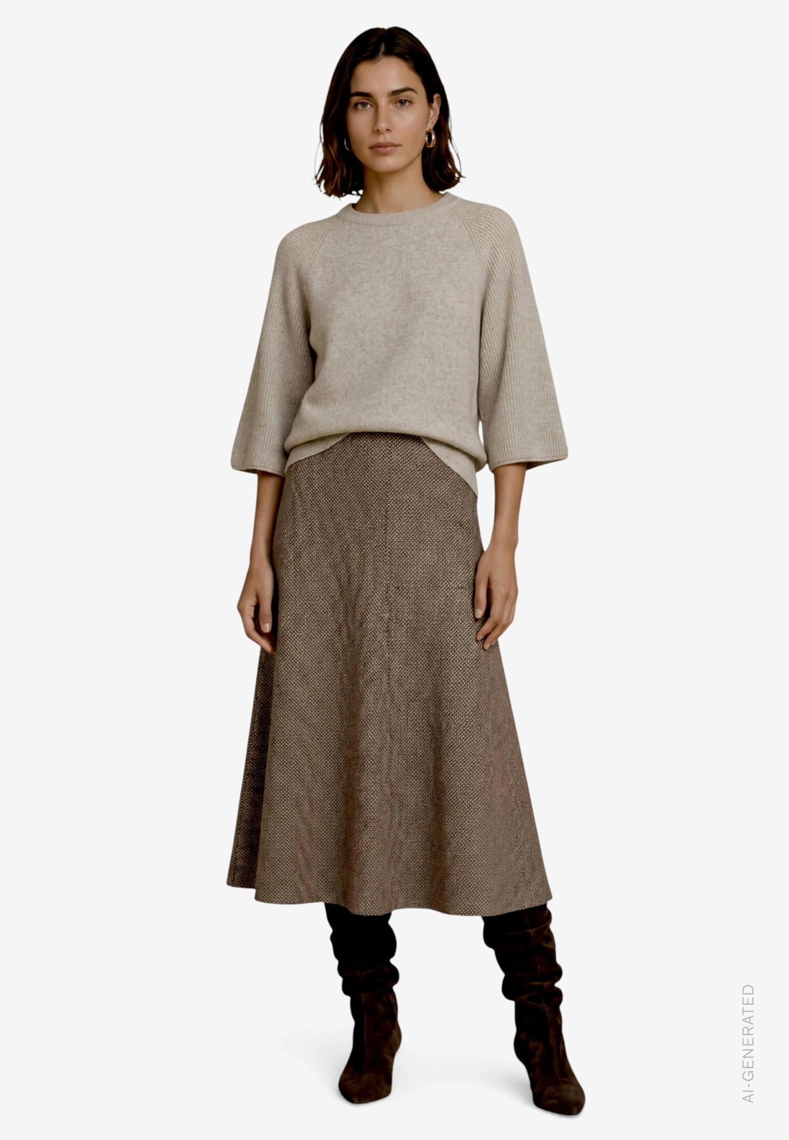 Strickpullover Kurz 3/4 Arm, Light Beige Melange #4