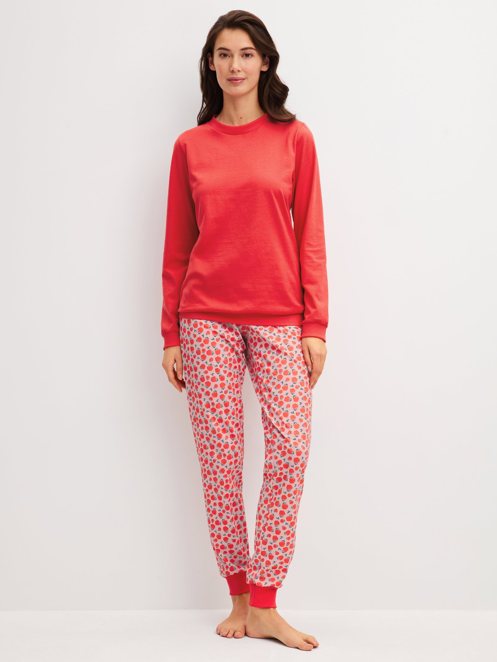 DAMEN Pyjama mit Bündchen, red glow #1