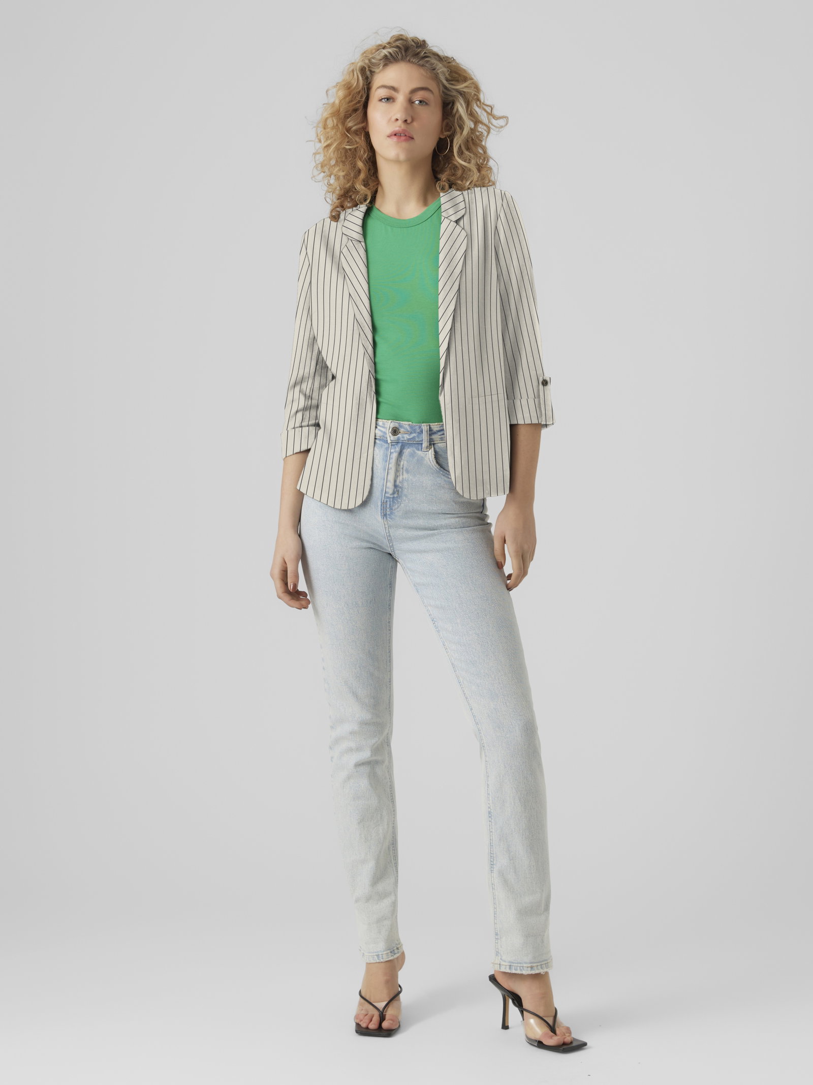 VMJESMILO 3/4 LOOSE BLAZER WVN NOOS, Silver Lining/Anja Obsidian #1