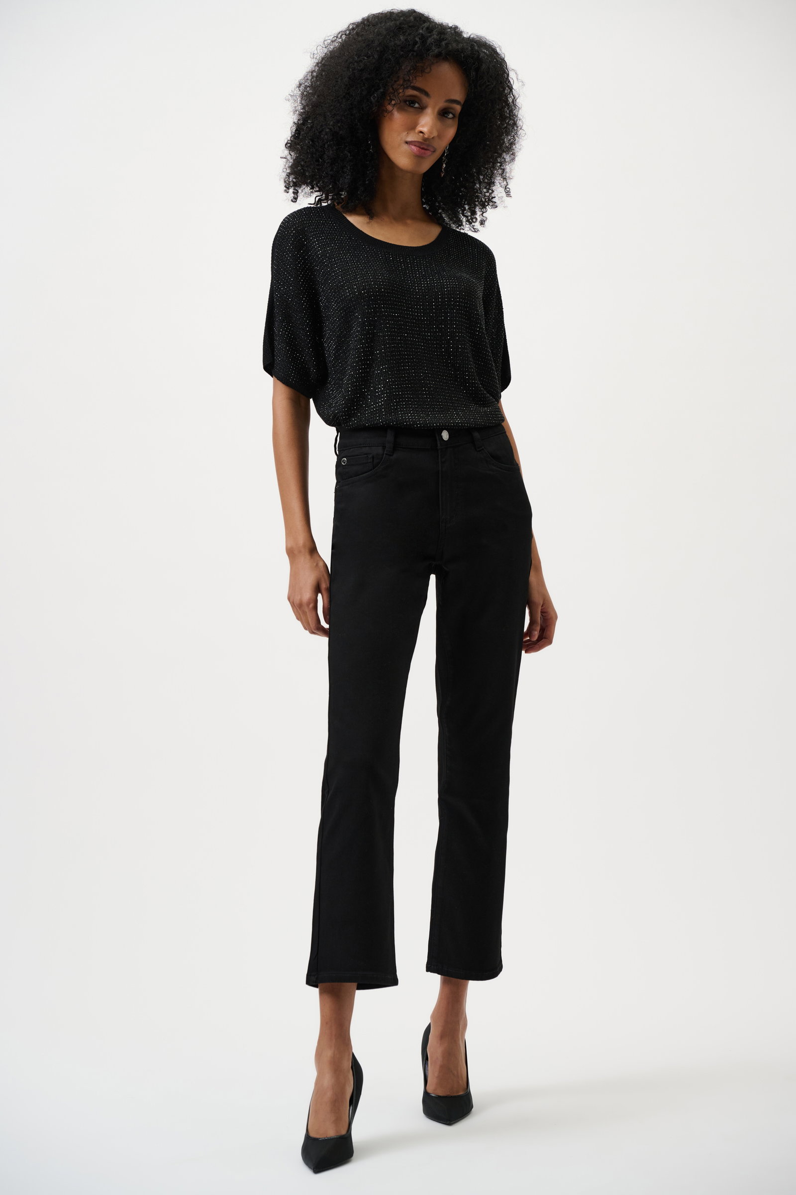 Joseph Ribkoff Pullover Schwarz kurzarm-Stricktop mit Strass-Details und Glanzgarn #3