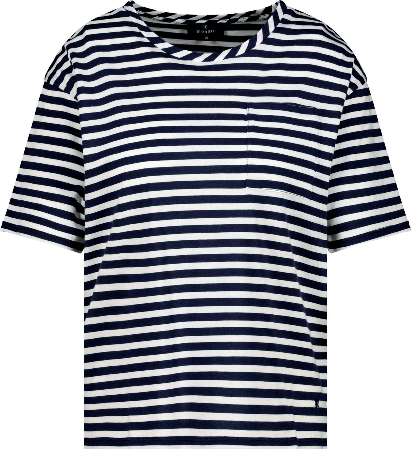 Monari |  T-Shirt, navy blue ringel | 44