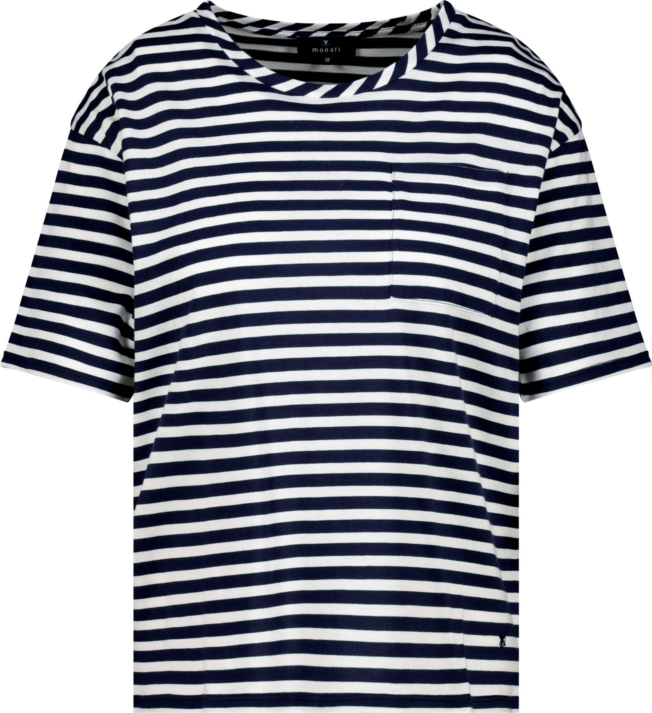 Monari |  T-Shirt, navy blue ringel | 44