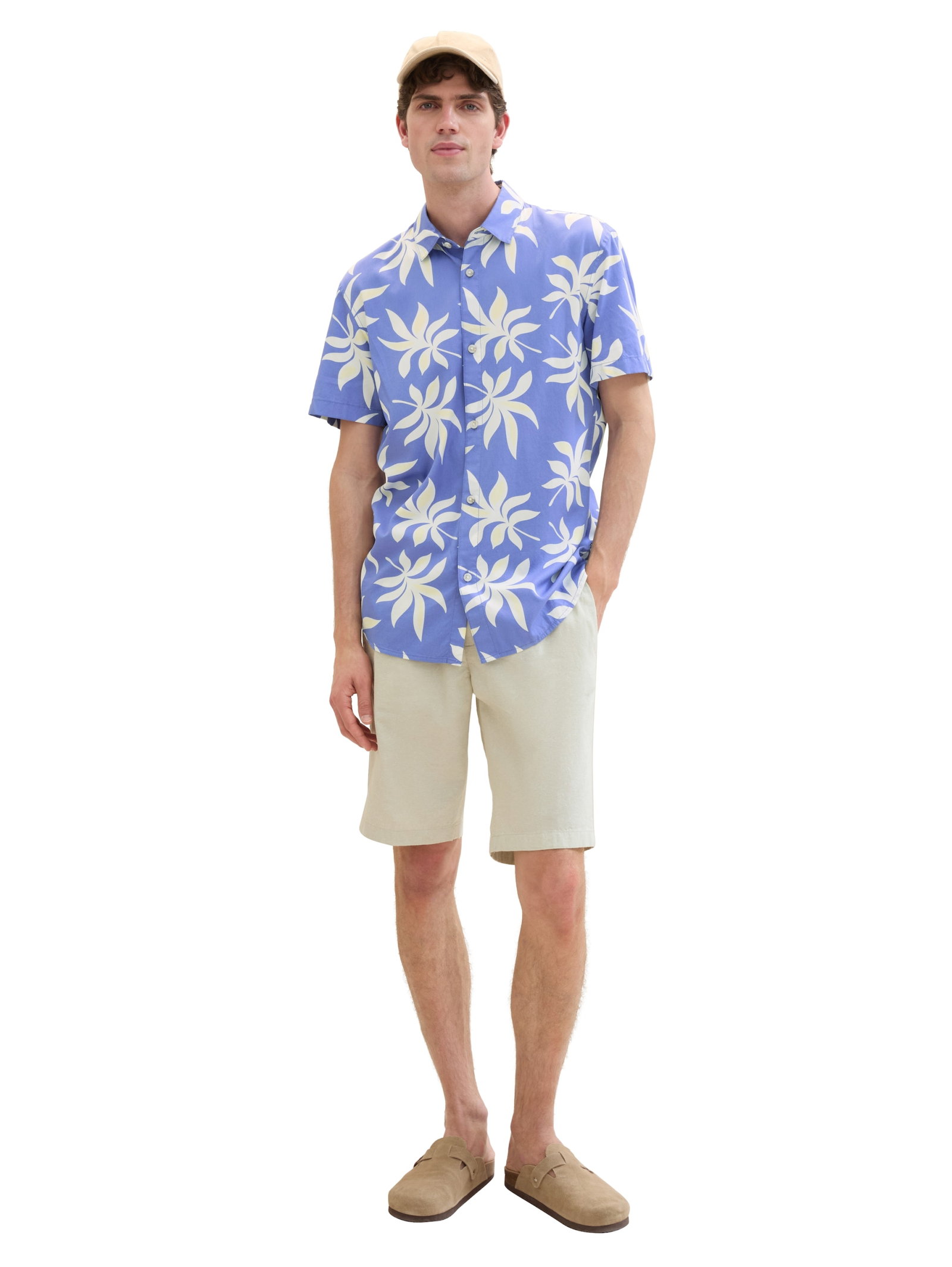 printed viscose cotton shirt, blue summer leaf print #4