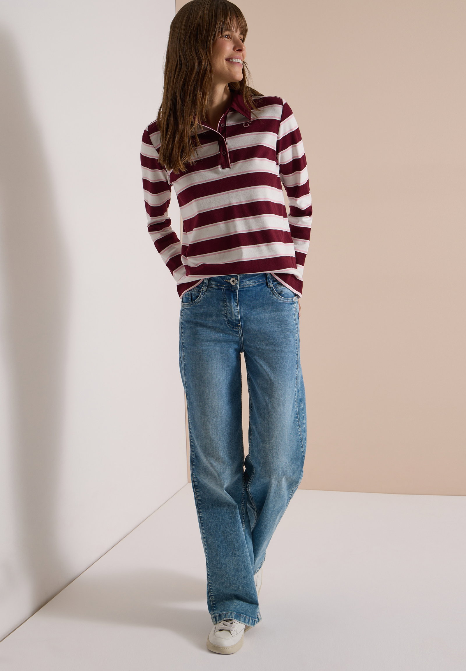 Striped Poloshirt, red wine #7