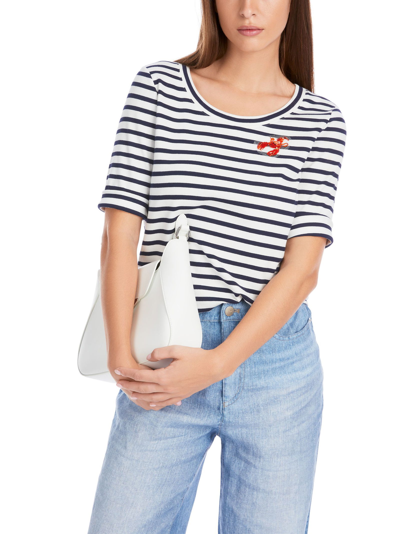 Marc Cain Additions | Gestreiftes T-Shirt in Cotton-Ripp | 42 | navy