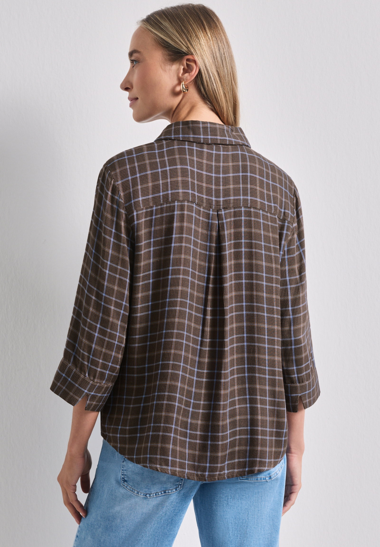 LTD QR check shirtcollar blous, silk brown #4