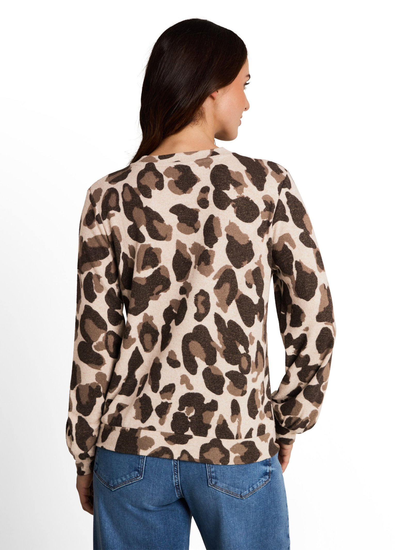 T-shirt cozy alloverprint, beige melange brown  leo print #4