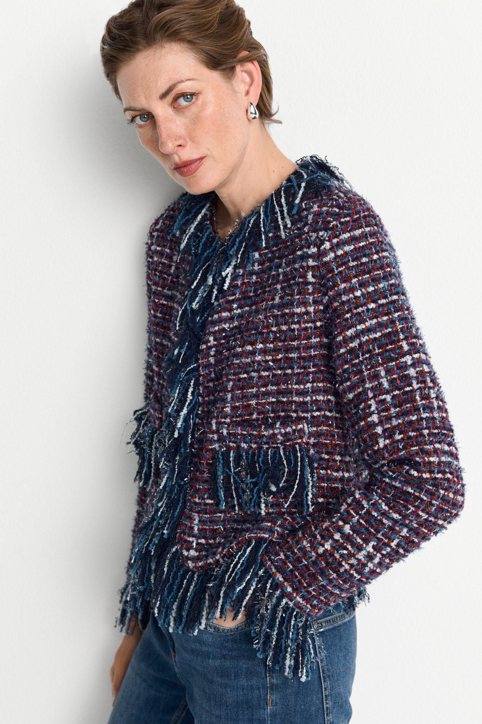 Fringed Boucle Jacket, midnight blue #3