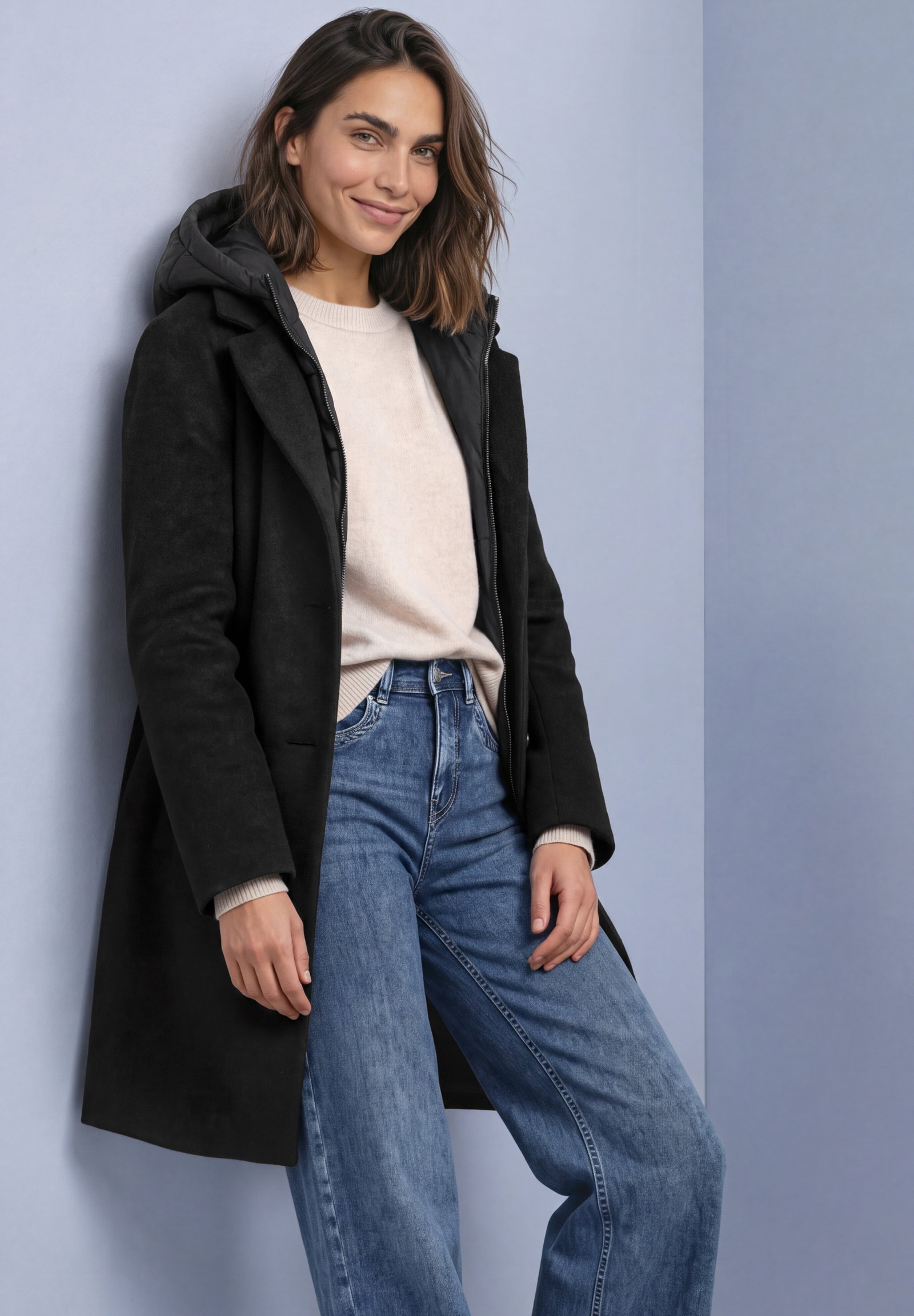Revers Coat w. Hoody Insert, Black #3
