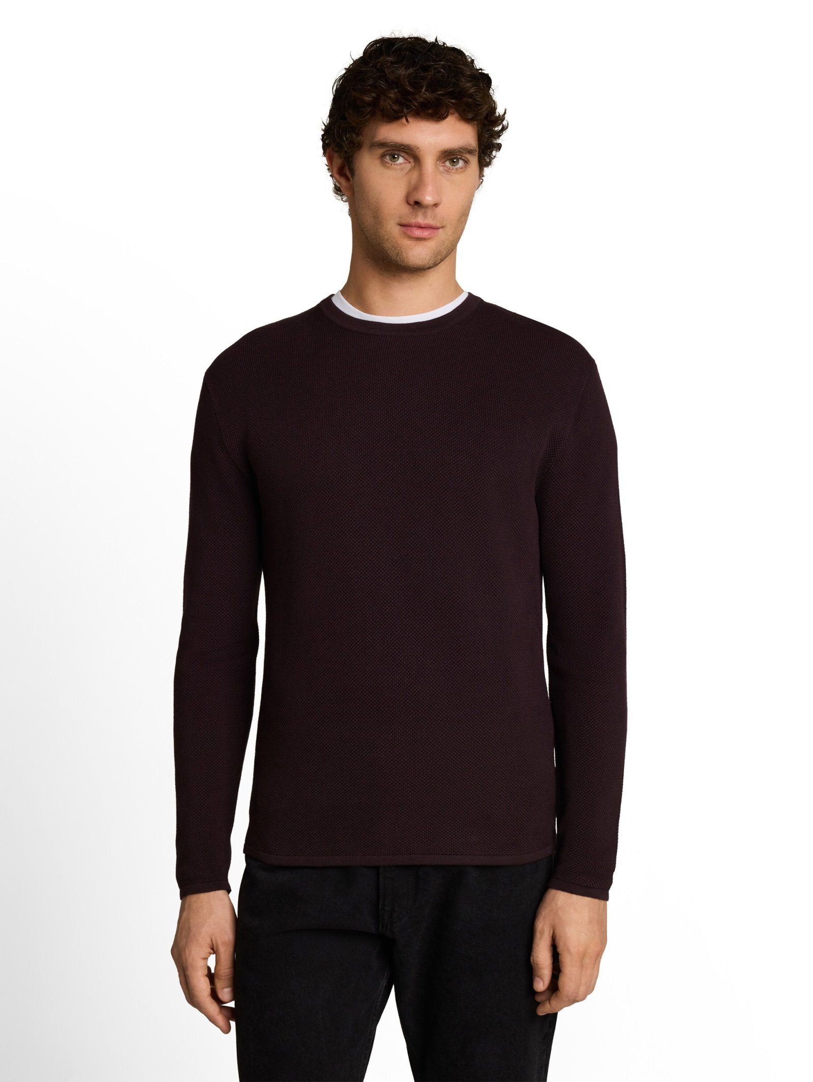 basic structred crew neck knit, dark plum #6
